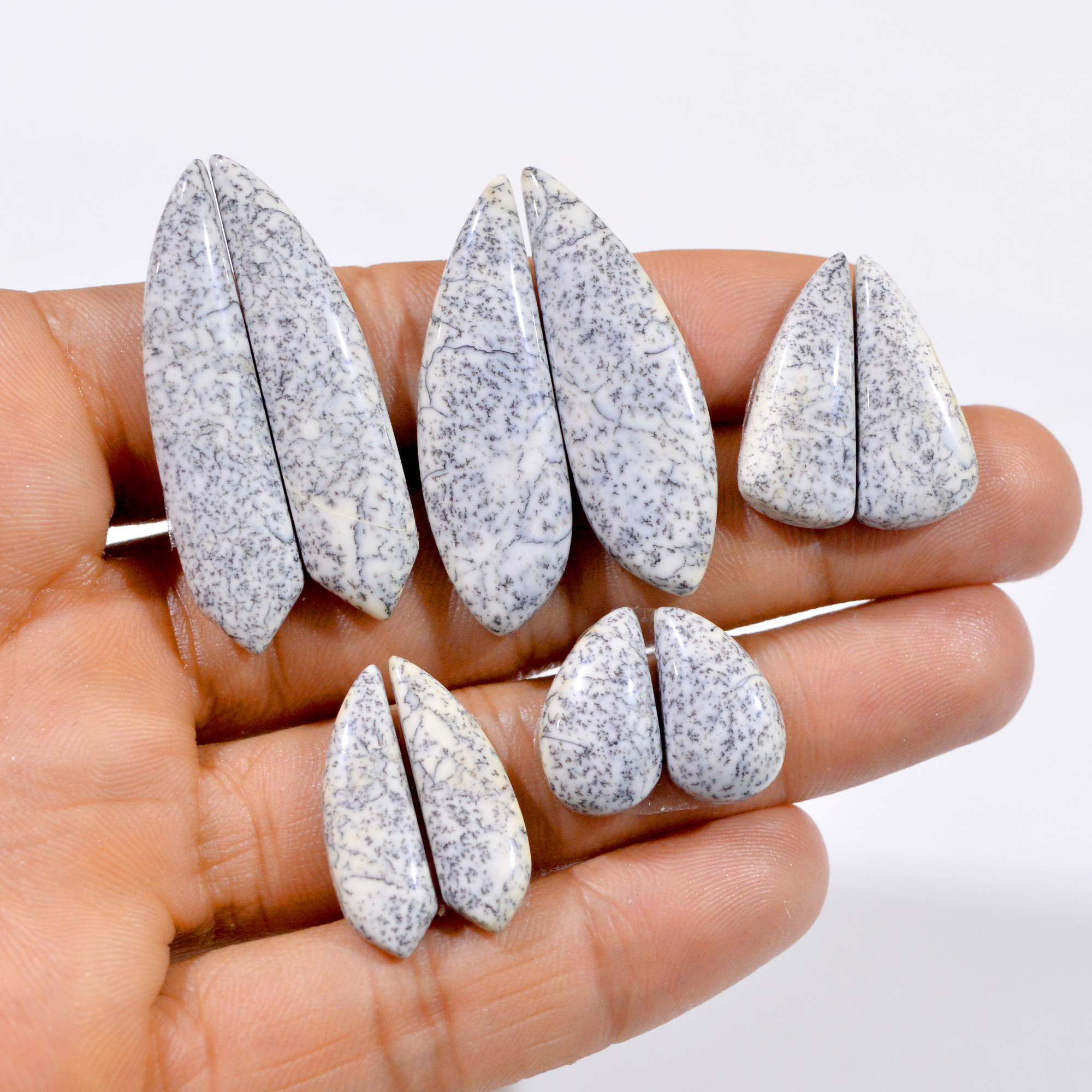 5 Pair 103 Cts Natural Dendritic Agate Cabochon Gemstone Pair Lot 17x10-40x12mm 3003