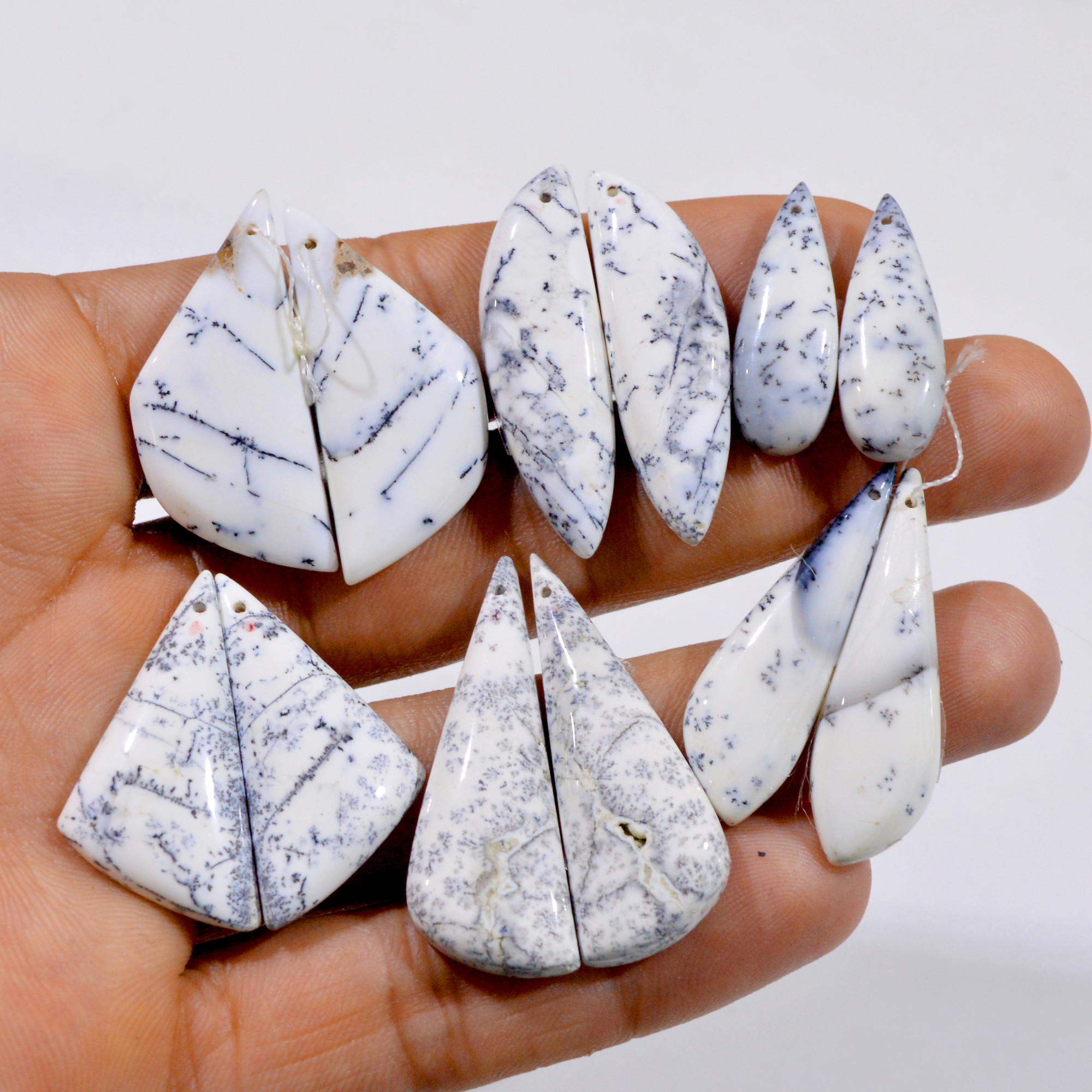 6 Pairs 159 Cts Natural Dendritic Agate Drilled Cabochon Pair Lot 26x9-38x13mm 3004