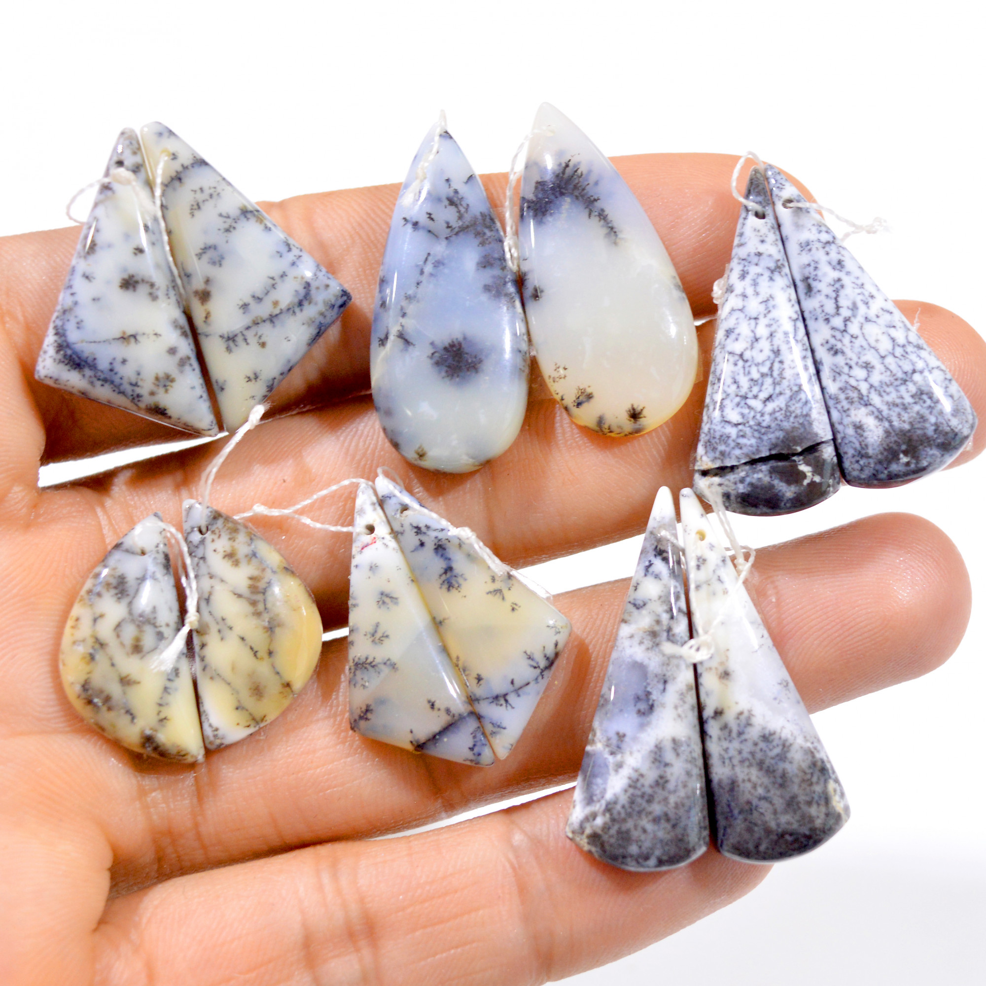 6 Pairs 118 Cts Natural Dendritic Agate Drilled Cabochon Pair Lot 22x11-33x12mm 3006
