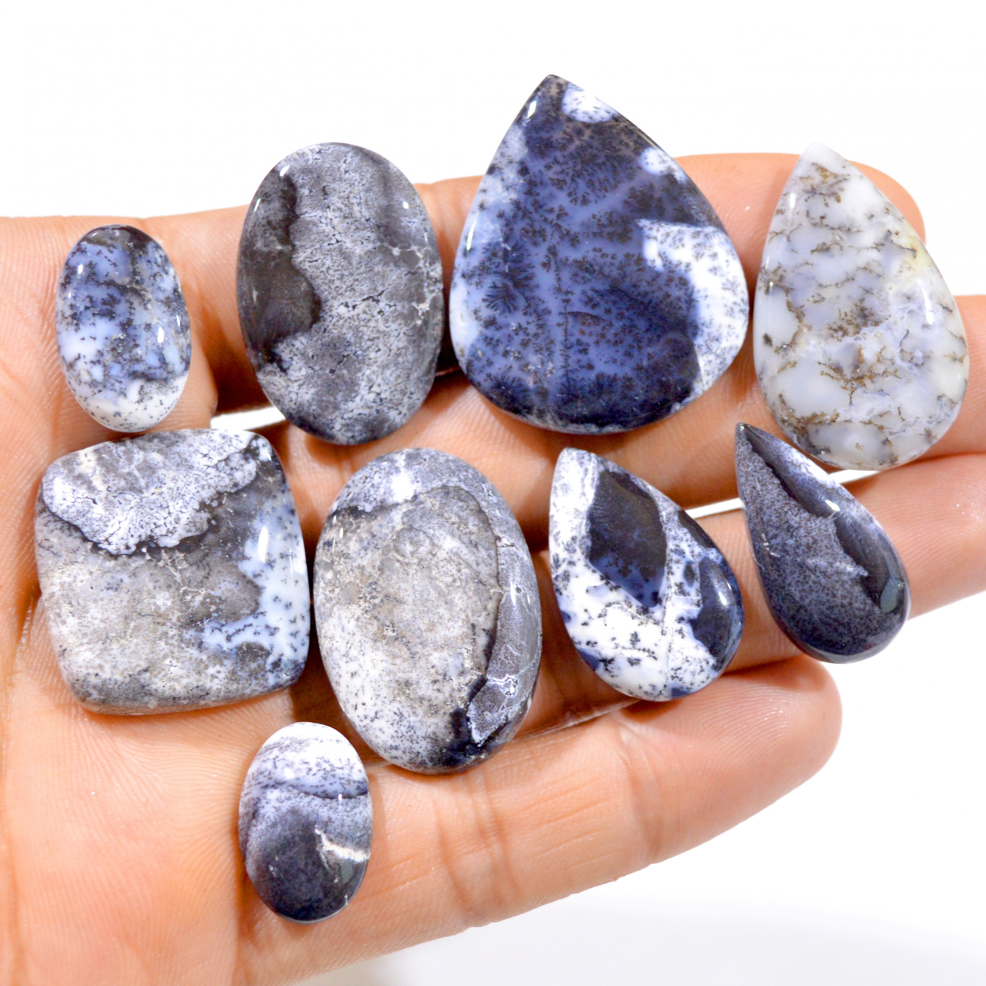 9 Pcs 211 Cts Natural Dendritic Agate Cabochon Gemstone Lot 18x12-37x29mm 3007