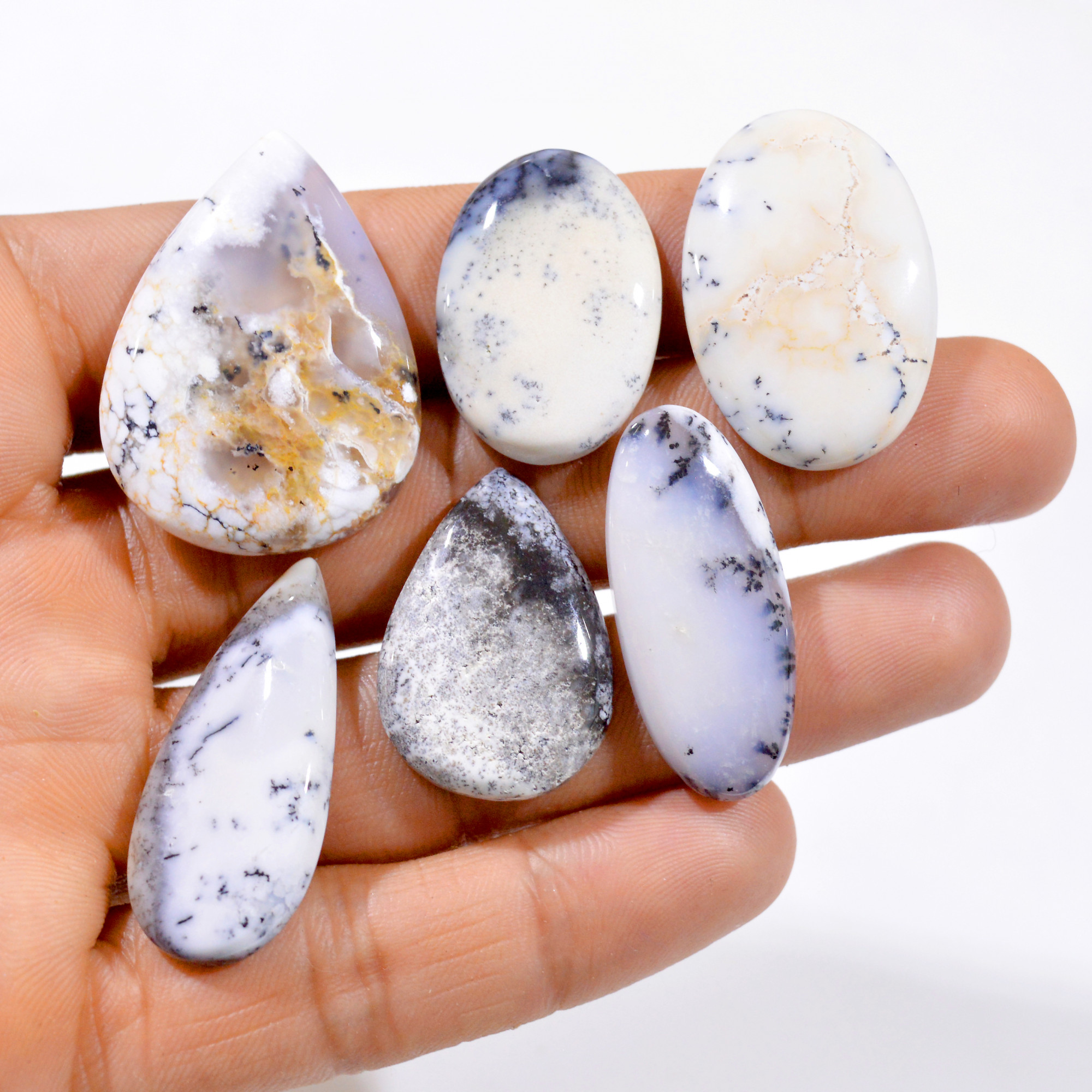 6 Pcs 154 Cts Natural Dendritic Agate Cabochon Gemstone Lot 28x19-37x27mm 3009