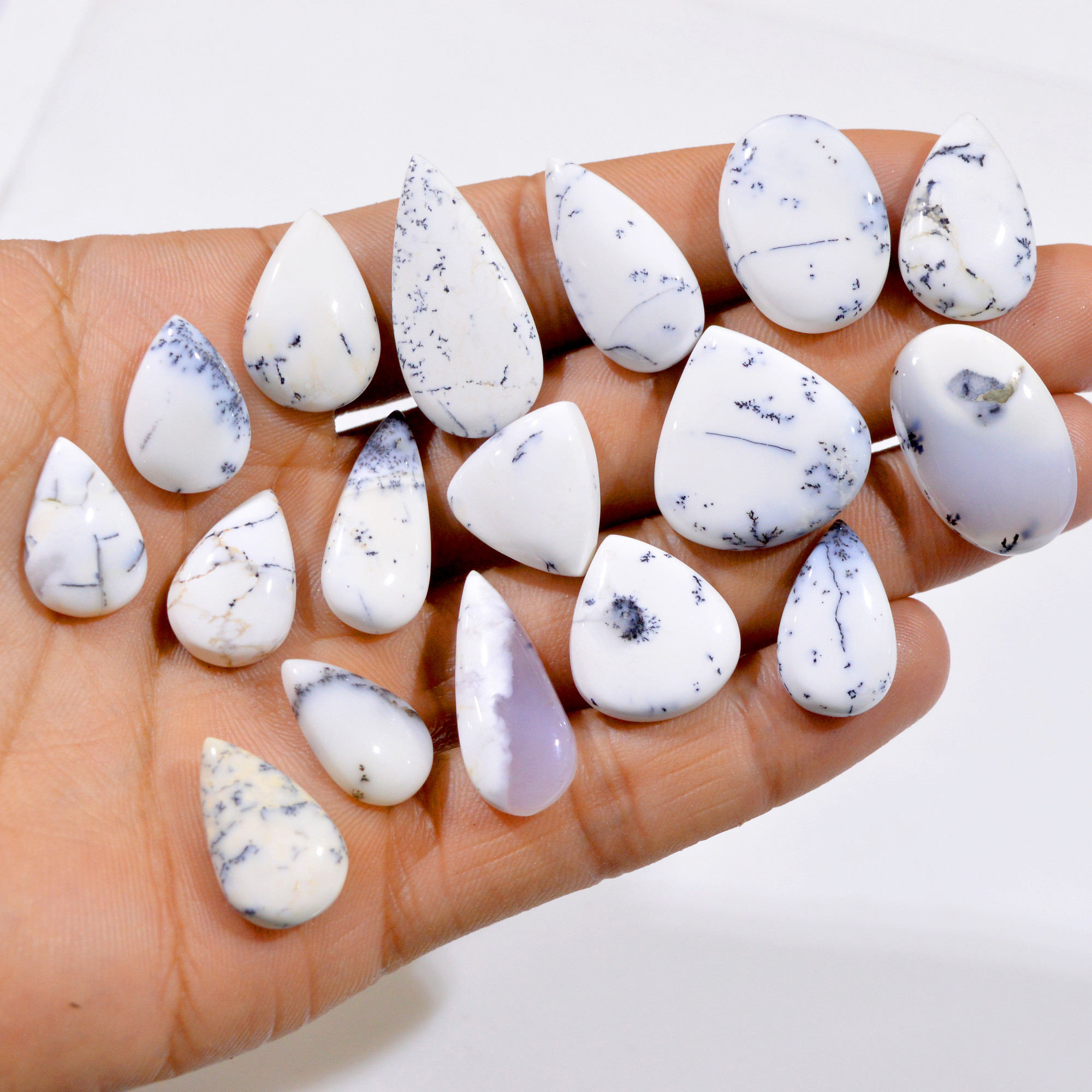 17 Pcs 166 Cts Natural Dendritic Agate Cabochon Gemstone Lot 18x12-30x14mm 3010