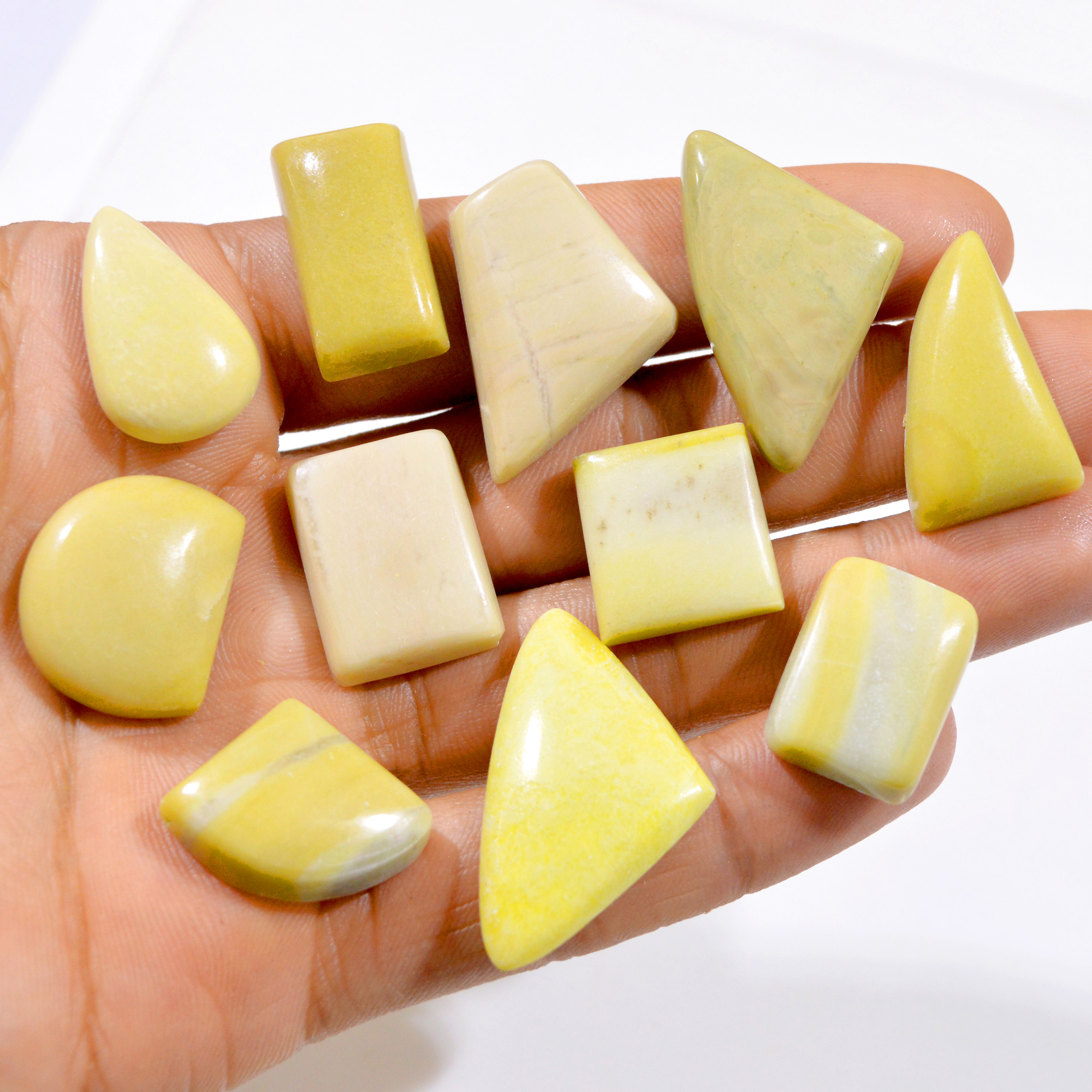 11 Pcs 269 Cts Natural Lemon Jasper Loose Cabochon Gemstone Lot 18x16-35x20mm 3011