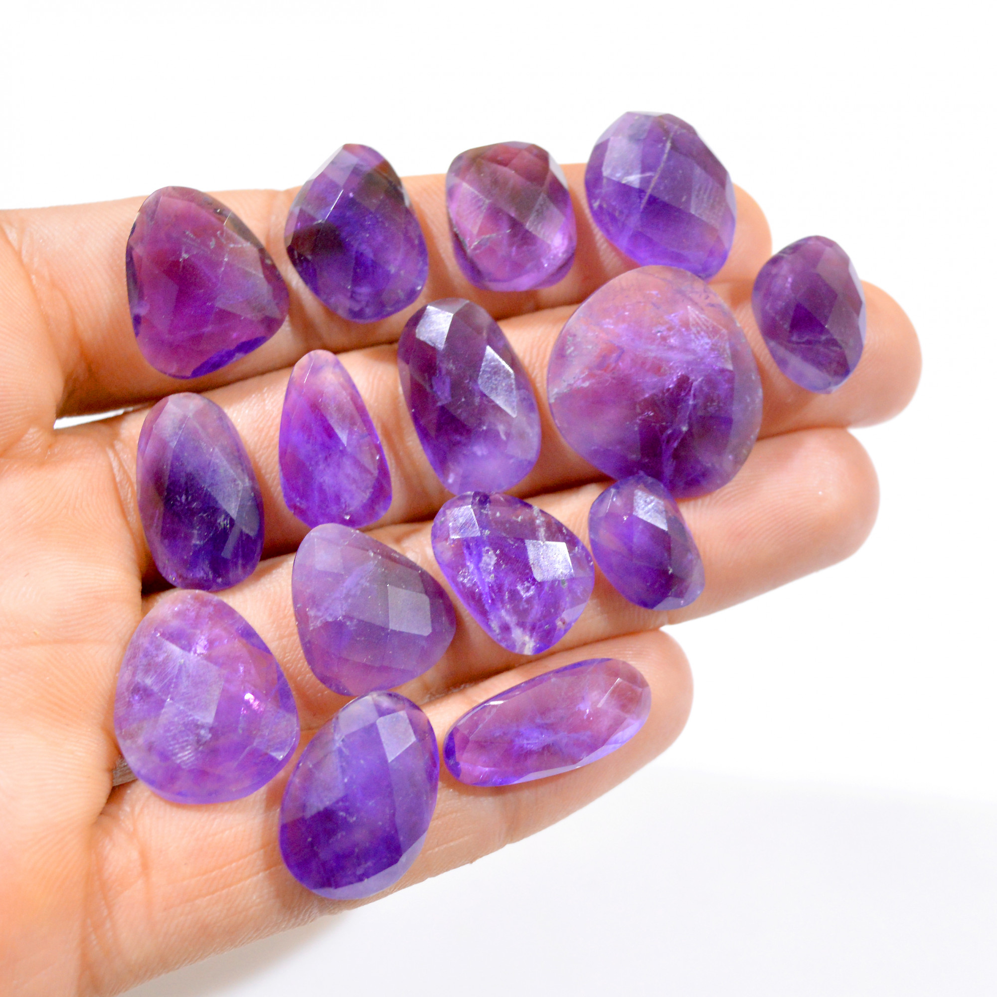 15 Pcs 152 Cts Natural Amethyst Faceted Loose Gemstone Lot 13x9-22x20mm 3014