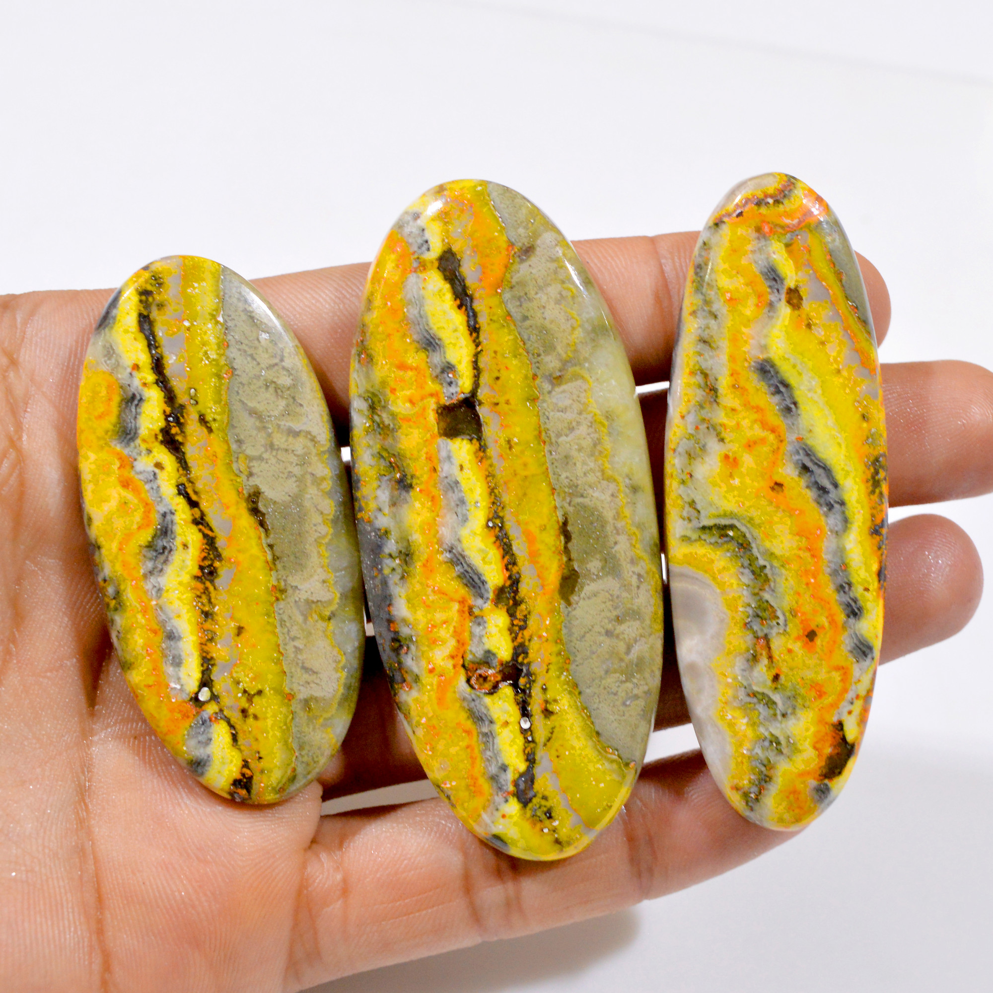 3 Pcs 385 Cts Natural Bumble Bee Back Unpolished Cabochon Lot 62x29-77x33mm 3016