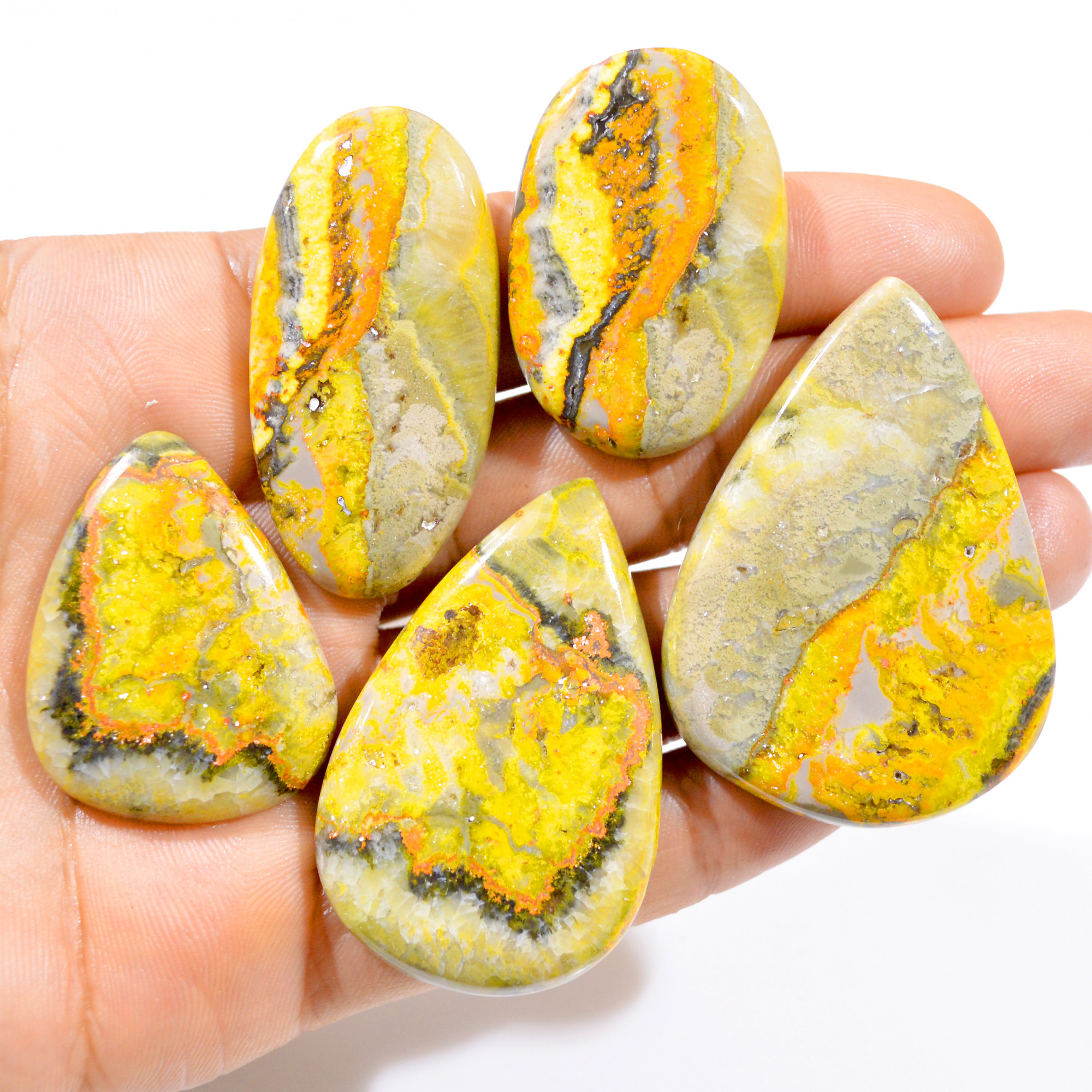 5 Pcs 377 Cts Natural Bumble Bee Back Unpolished Cabochon Lot 40x27-55x39mm 3017