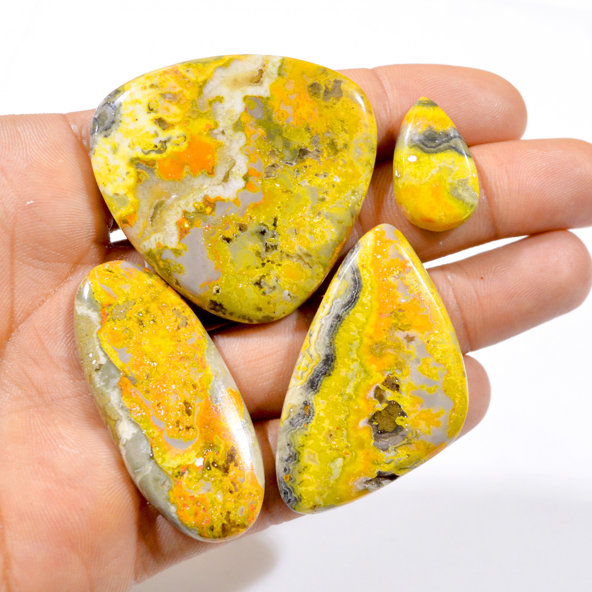 4 Pcs 219 Cts Natural Bumble Bee Back Unpolished Cabochon Lot 23x13-47x45mm 3018