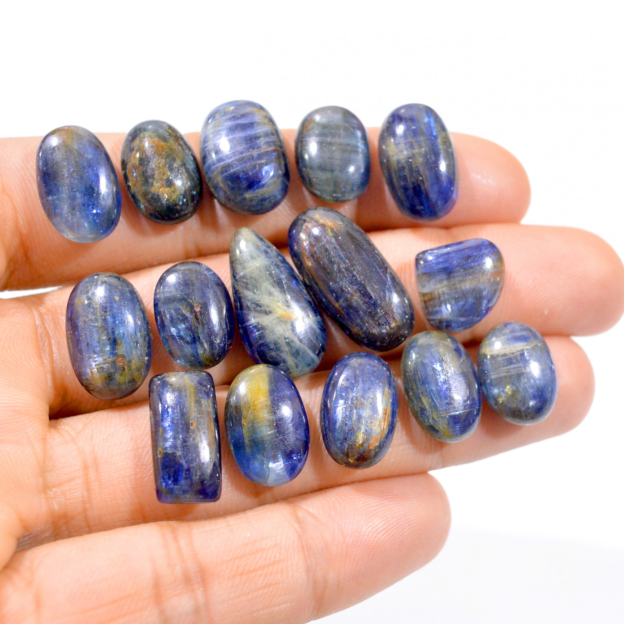 15 Pcs 161 Cts Natural Blue Kyanite Loose Cabochon Gemstone Lot 13x12-22x10mm 3022