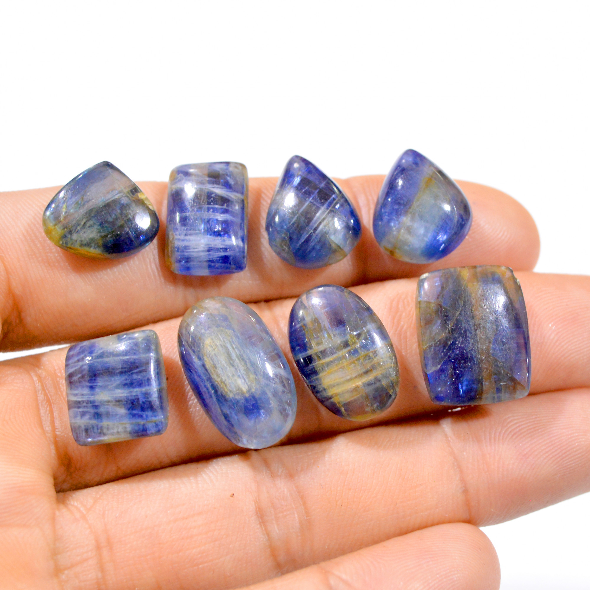 8 Pcs 101 Cts Natural Blue Kyanite Loose Cabochon Gemstone Lot 14x12-17x13mm 3024