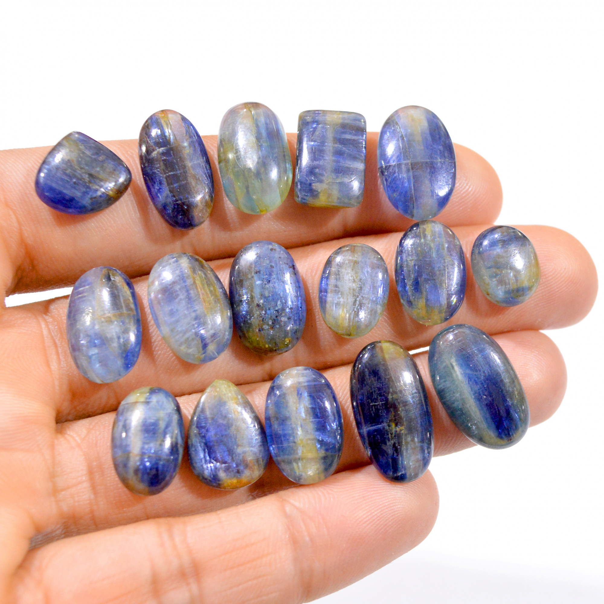 16 Pcs 152 Cts Natural Blue Kyanite Loose Cabochon Gemstone Lot 11x9-18x11mm 3026