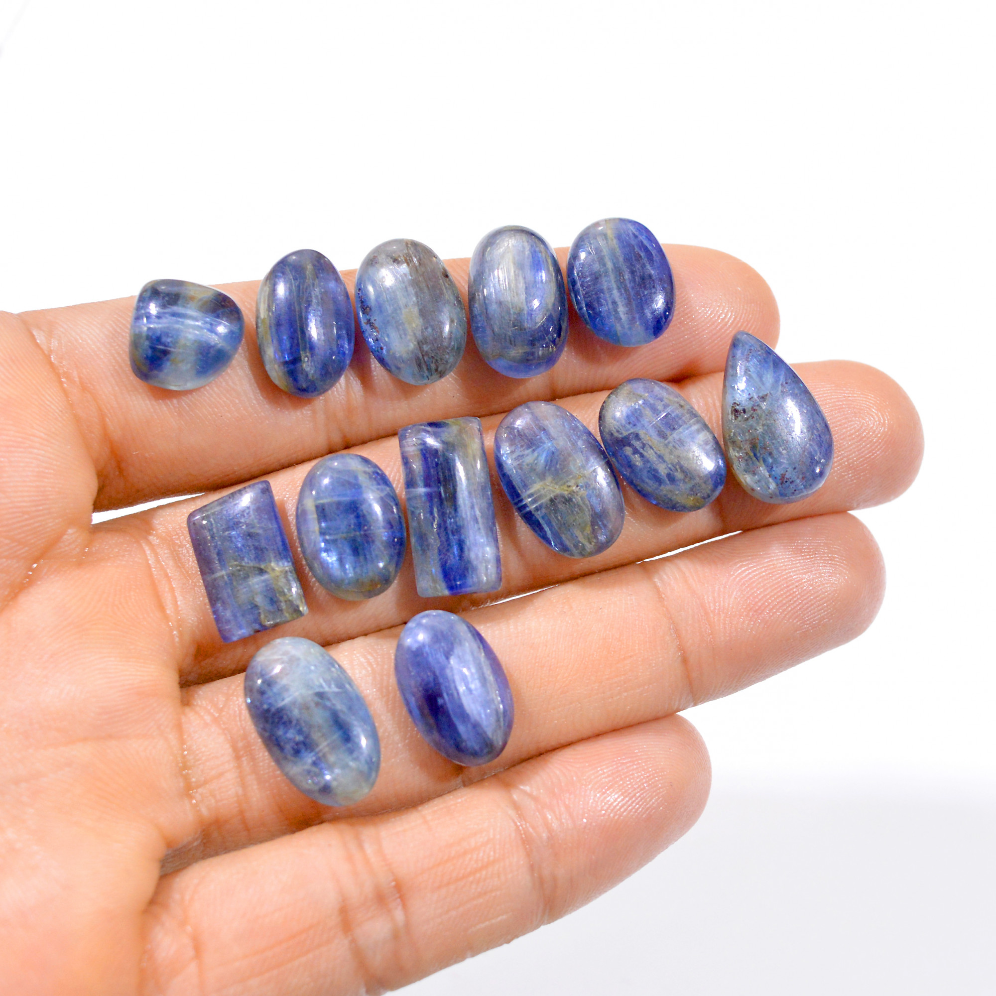 13 Pcs 123 Cts Natural Blue Kyanite Loose Cabochon Gemstone Lot 12x12-17x8mm 3027