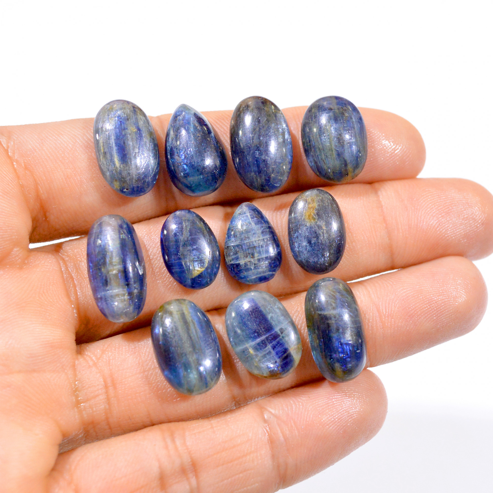 11 Pcs 120 Cts Natural Blue Kyanite Loose Cabochon Gemstone Lot 14x9-18x9mm 3028