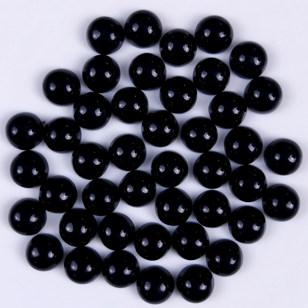 44Pcs 296Cts Natural Black Onyx Round Calibrated Size Cabochon Back Unpolished Cabochon Gemstone For Jewelry Making Lot 9x9 9x9mm#G-304