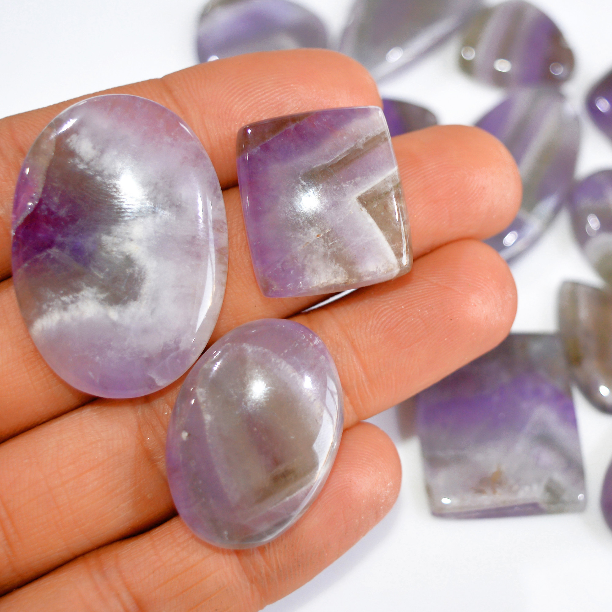 15 Pcs 621 Cts Natural Amethyst Loose Cabochon Gemstone Lot Mixed Shapes For Pendants Handmade Jewelry Supplies 43x20 24x21mm 3043