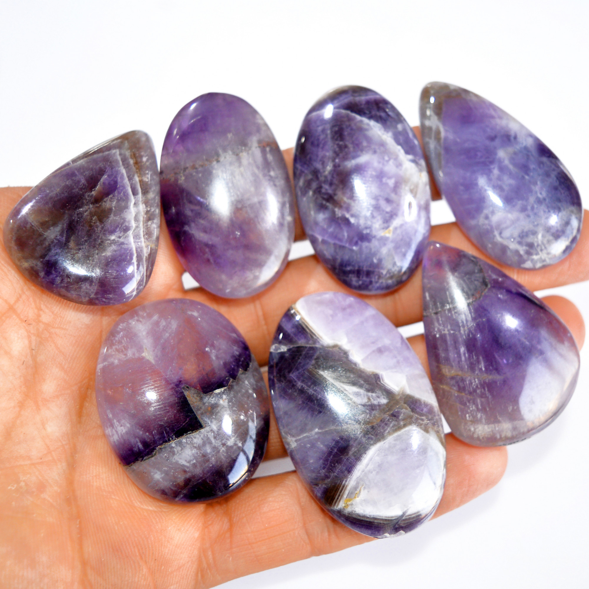 7 Pcs 653 Cts Natural Amethyst Loose Cabochon Gemstone Lot Mixed Shapes For Pendants Handmade Jewelry Supplies 49x29 39x29mm 3047