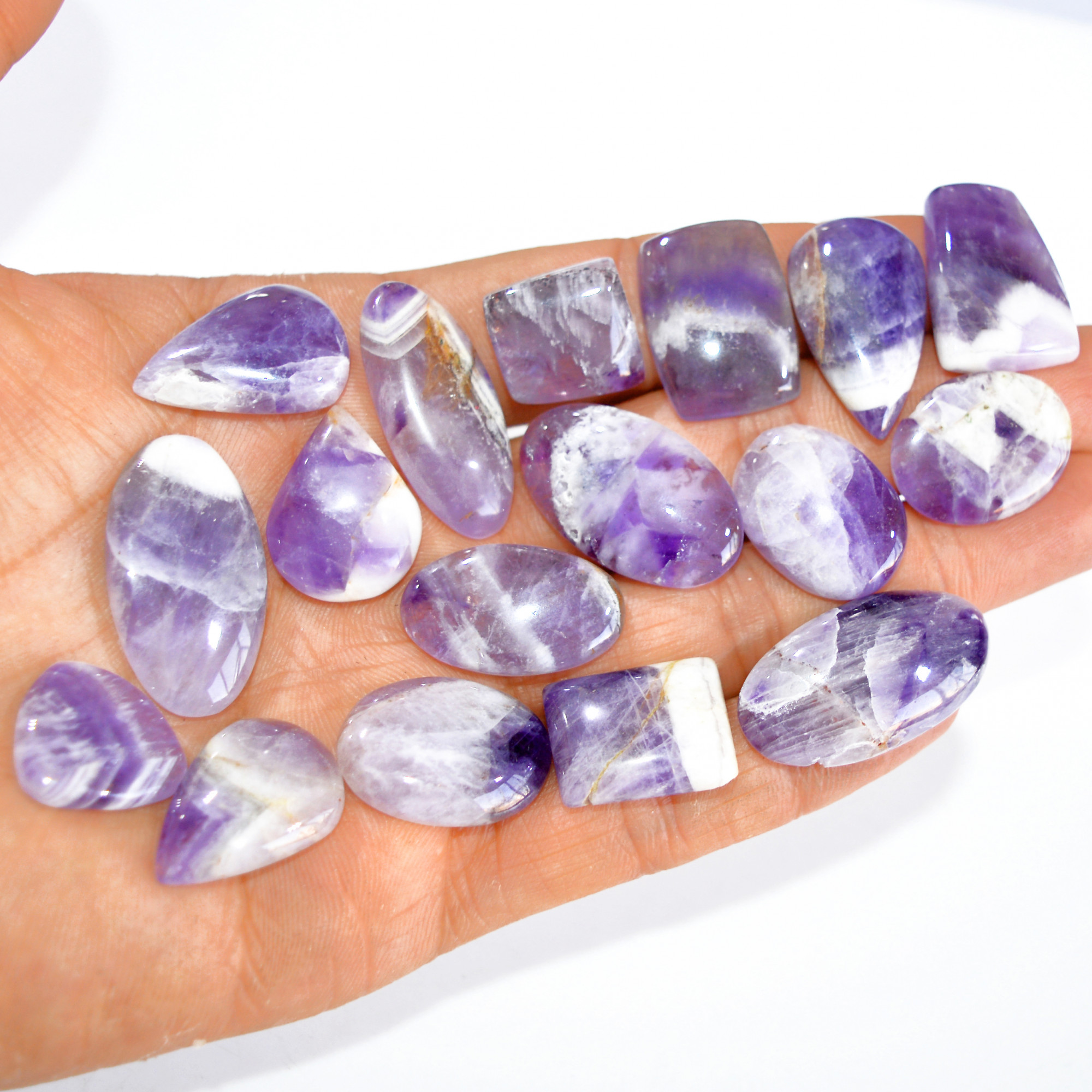17 Pcs 339 Cts Natural Amethyst Loose Cabochon Gemstone Lot Mixed Shapes For Pendants Handmade Jewelry Supplies 31x16 19x16mm 3048