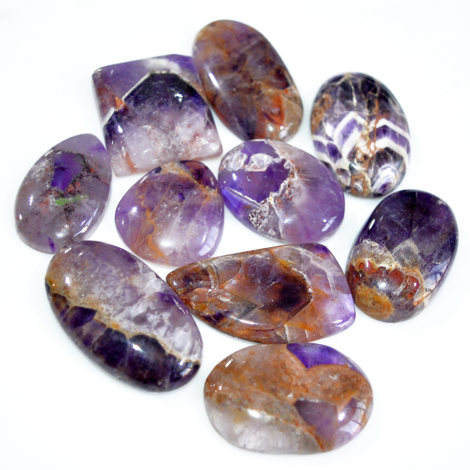 10 Pcs 591 Cts Natural Amethyst Loose Cabochon Gemstone Lot Mixed Shapes For Pendants Handmade Jewelry Supplies 41x23 28x25mm 3053
