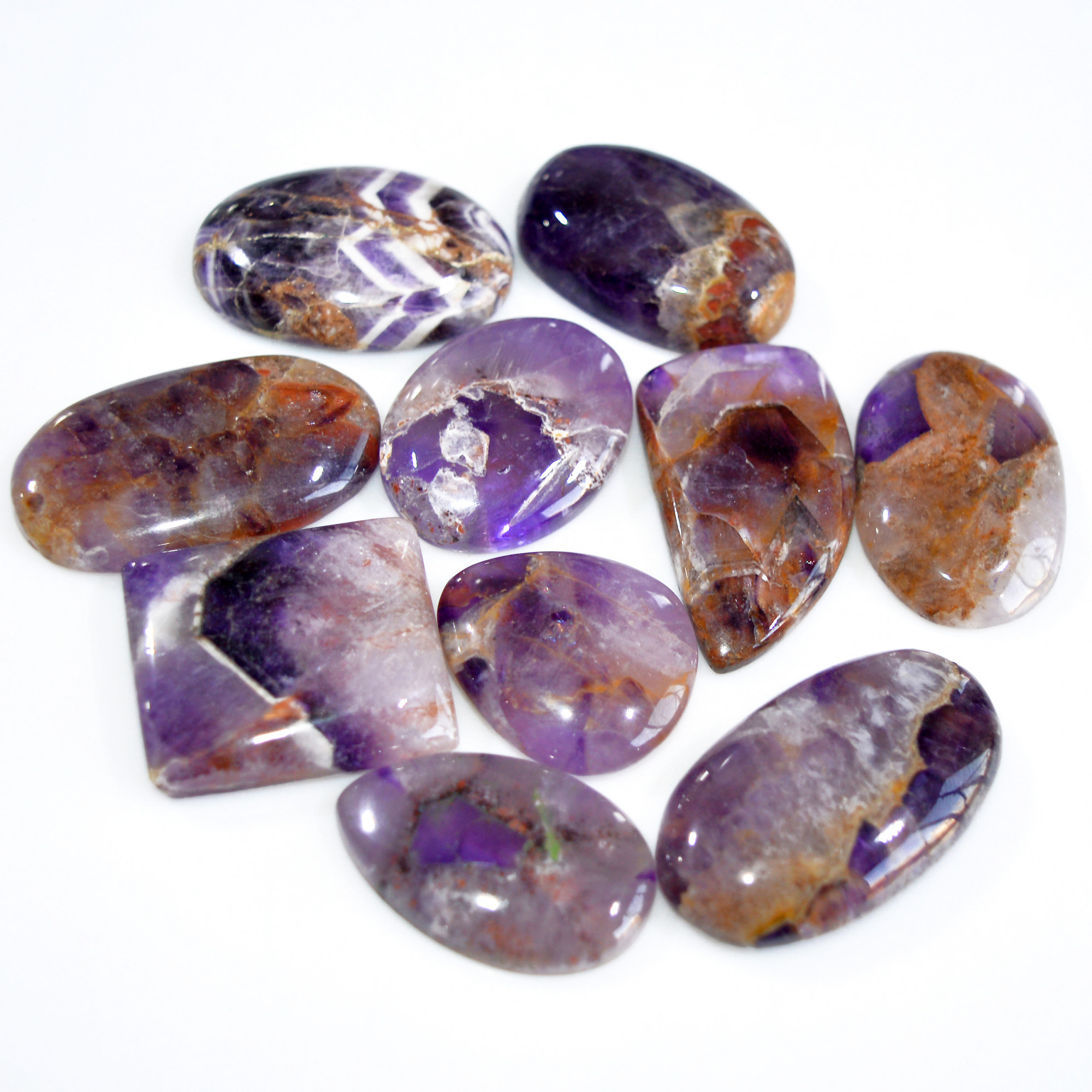 10 Pcs 591 Cts Natural Amethyst Loose Cabochon Gemstone Lot Mixed Shapes For Pendants Handmade Jewelry Supplies 41x23 28x25mm 3053