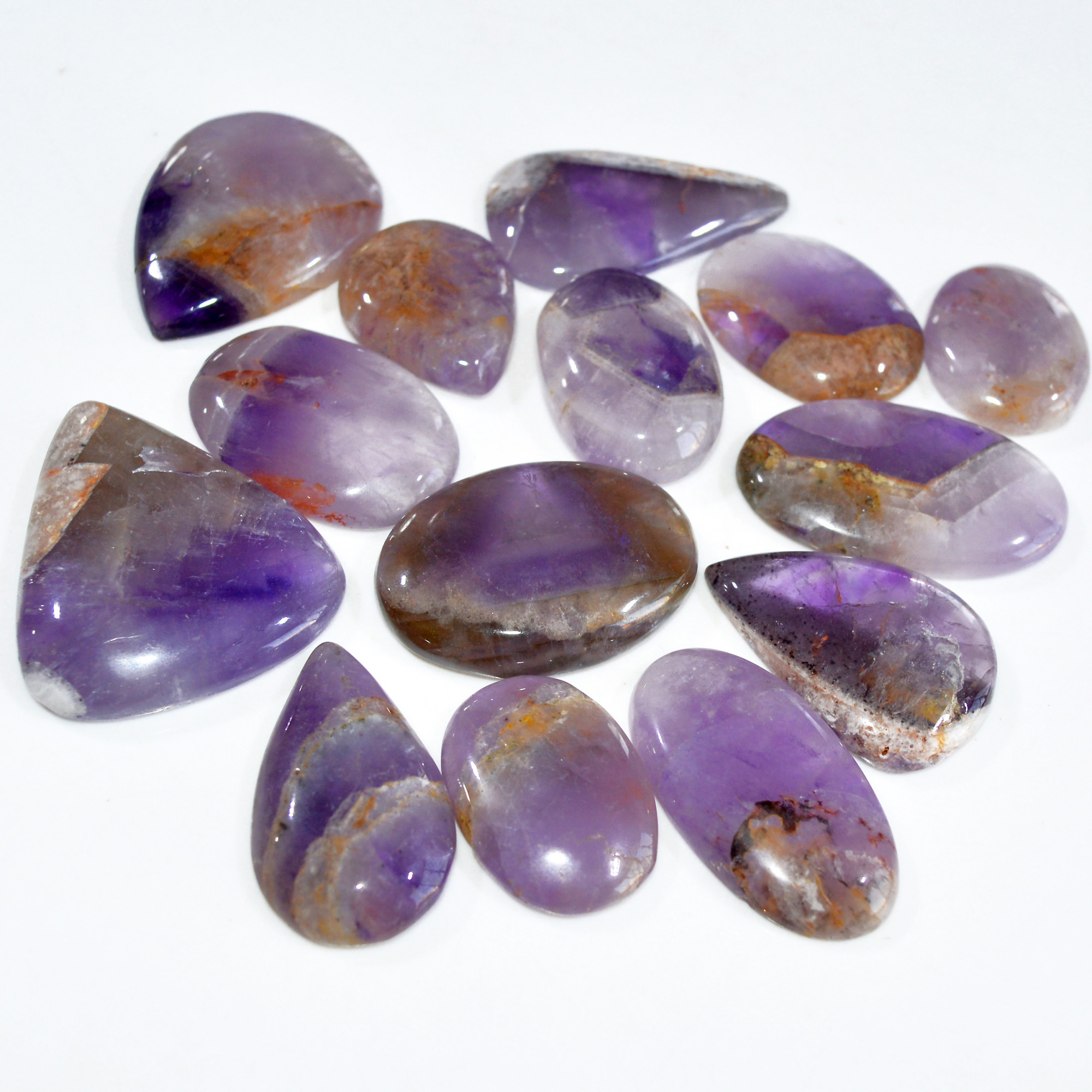 14 Pcs 582 Cts Natural Amethyst Loose Cabochon Gemstone Lot Mixed Shapes For Pendants Handmade Jewelry Supplies 40x35 25x20mm 3054