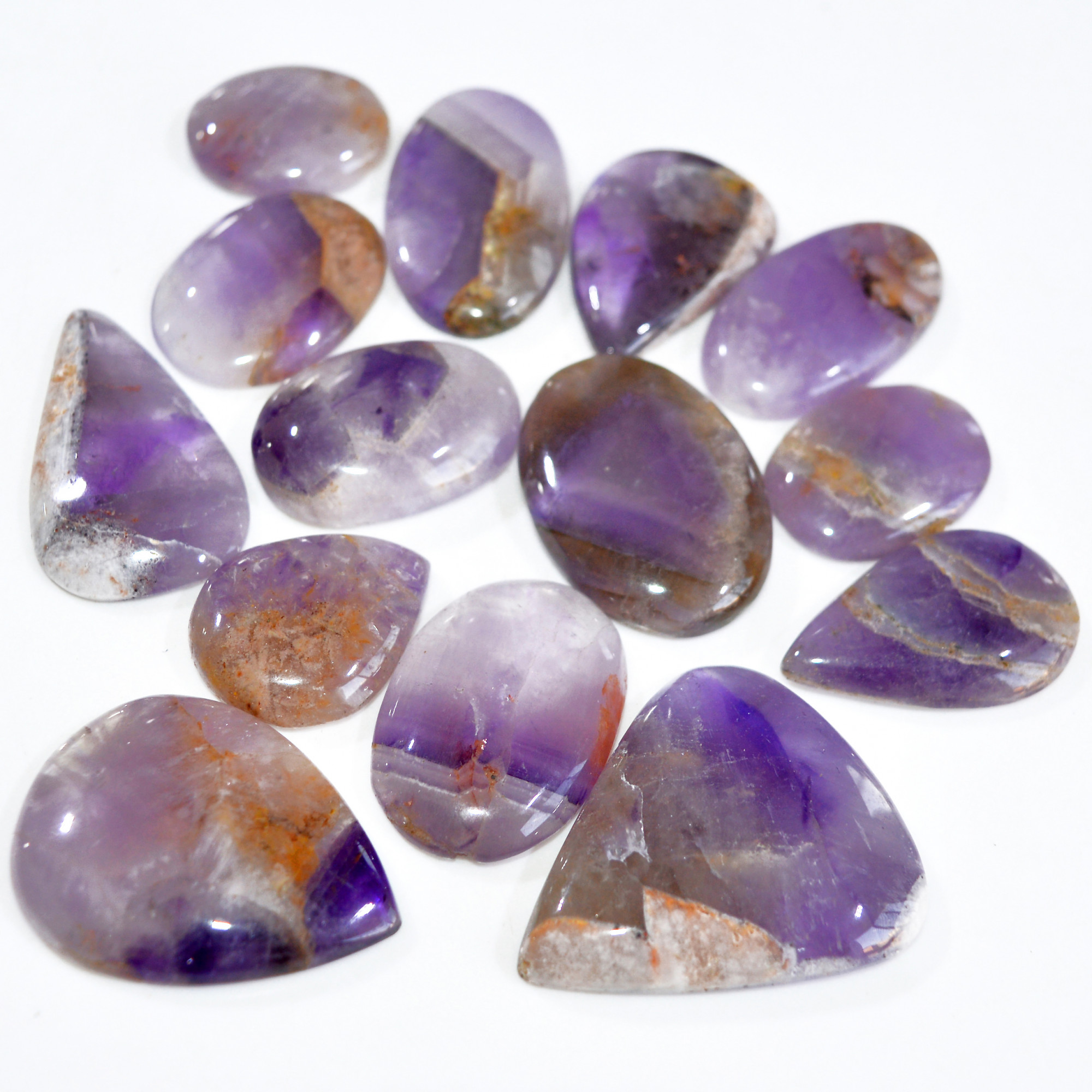 14 Pcs 582 Cts Natural Amethyst Loose Cabochon Gemstone Lot Mixed Shapes For Pendants Handmade Jewelry Supplies 40x35 25x20mm 3054