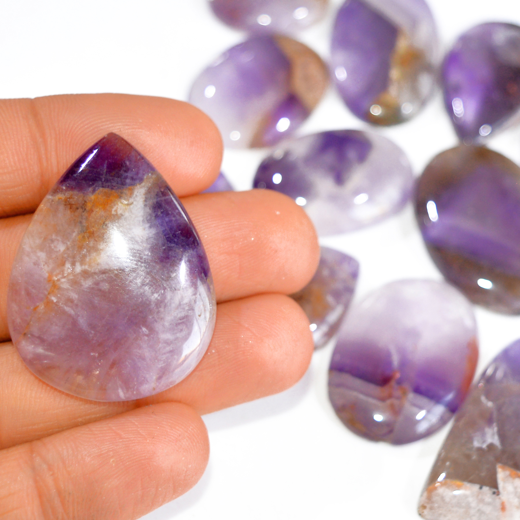 14 Pcs 582 Cts Natural Amethyst Loose Cabochon Gemstone Lot Mixed Shapes For Pendants Handmade Jewelry Supplies 40x35 25x20mm 3054