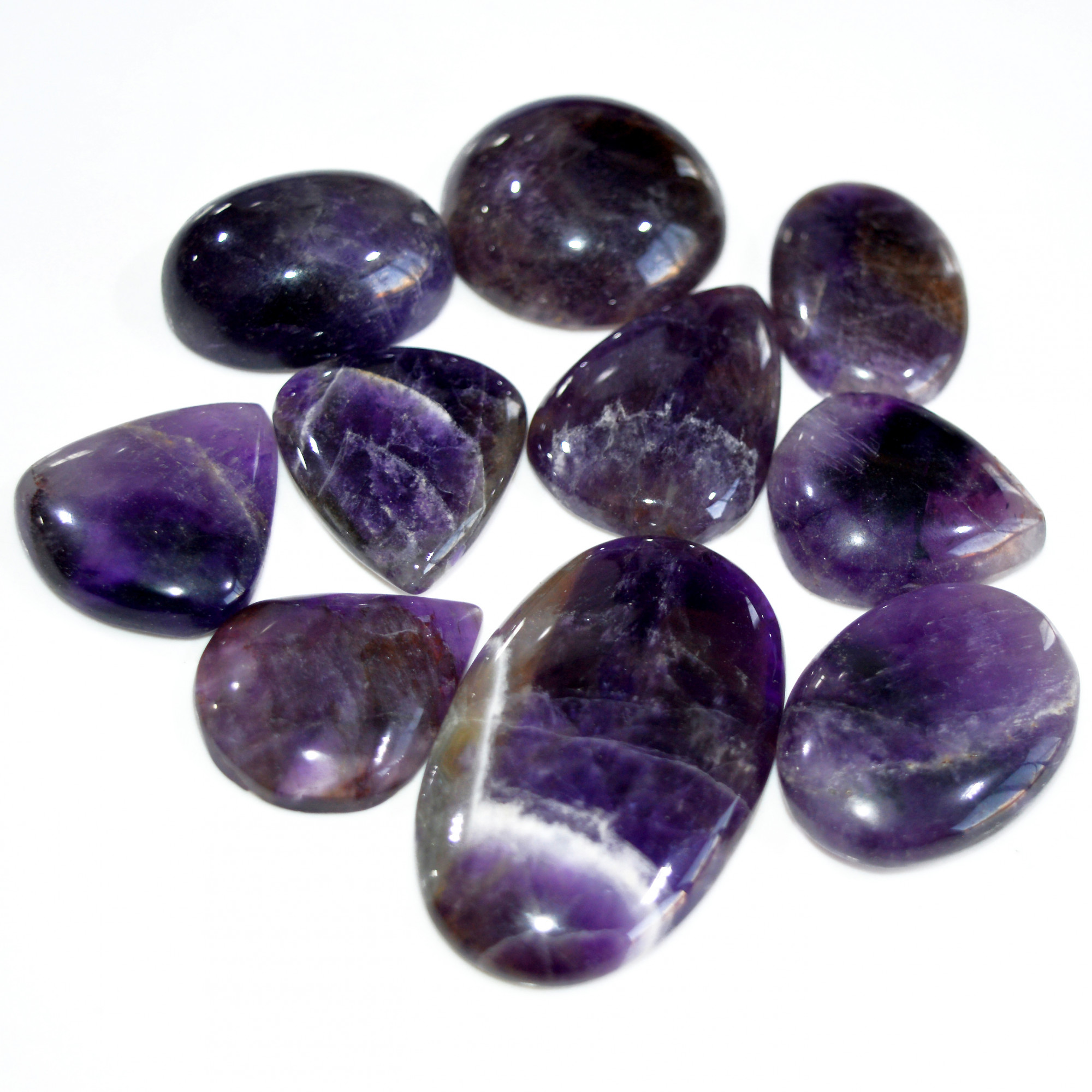 10 Pcs 550 Cts Natural Amethyst Loose Cabochon Gemstone Lot Mixed Shapes For Pendants Handmade Jewelry Supplies 45x26 26x20mm 3062