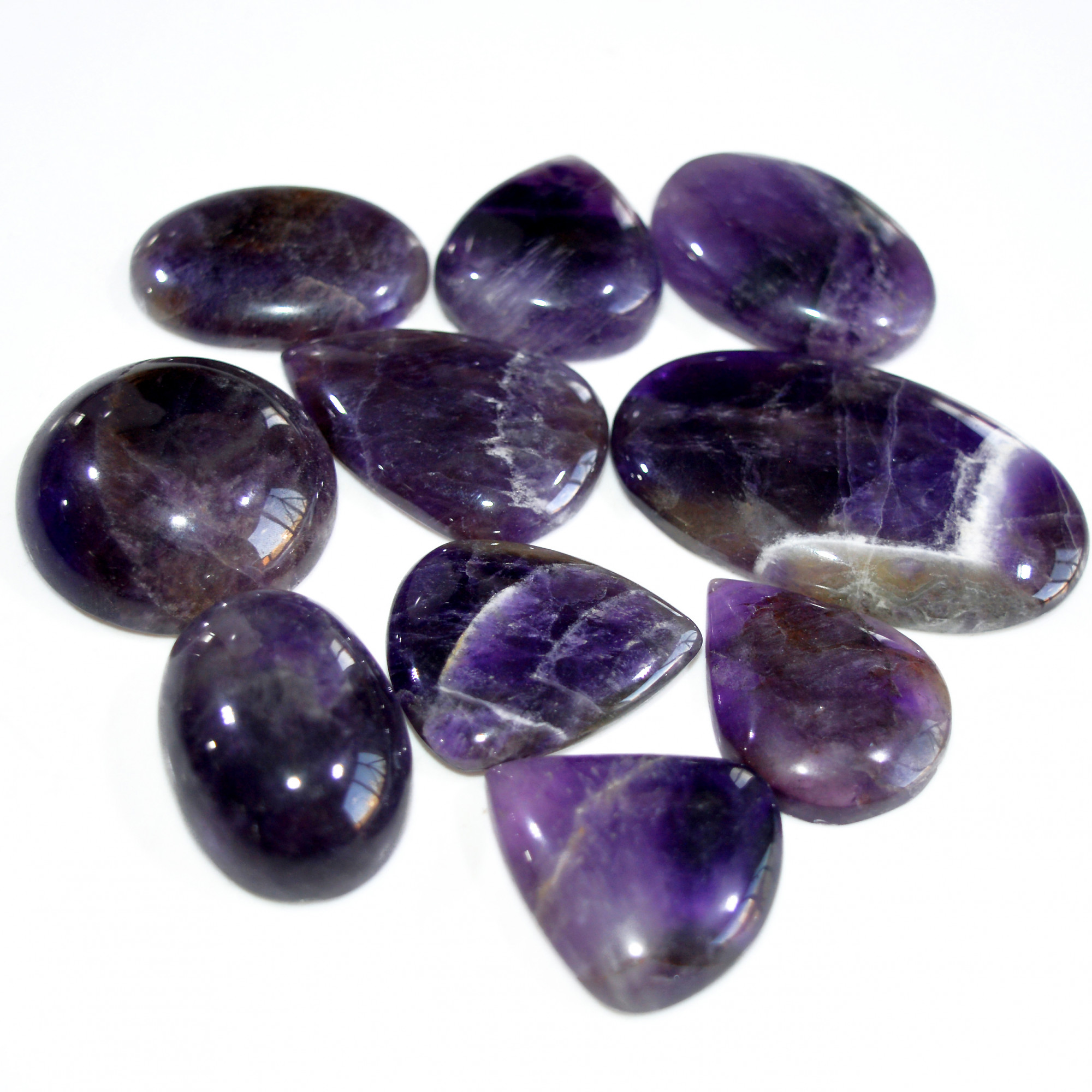 10 Pcs 550 Cts Natural Amethyst Loose Cabochon Gemstone Lot Mixed Shapes For Pendants Handmade Jewelry Supplies 45x26 26x20mm 3062