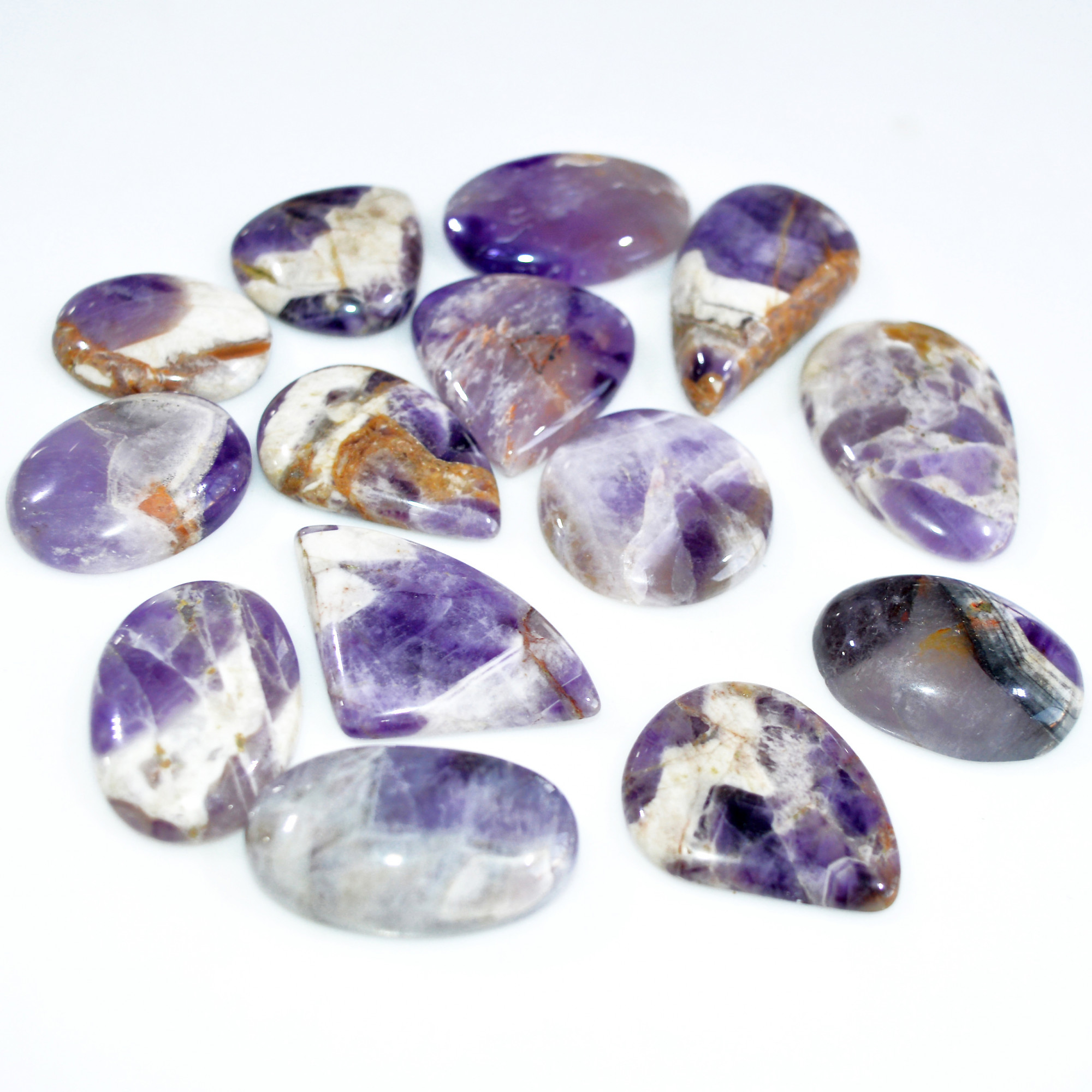 14 Pcs 508 Cts Natural Amethyst Loose Cabochon Gemstone Lot Mixed Shapes For Pendants Handmade Jewelry Supplies 38x20 22x15mm 3063