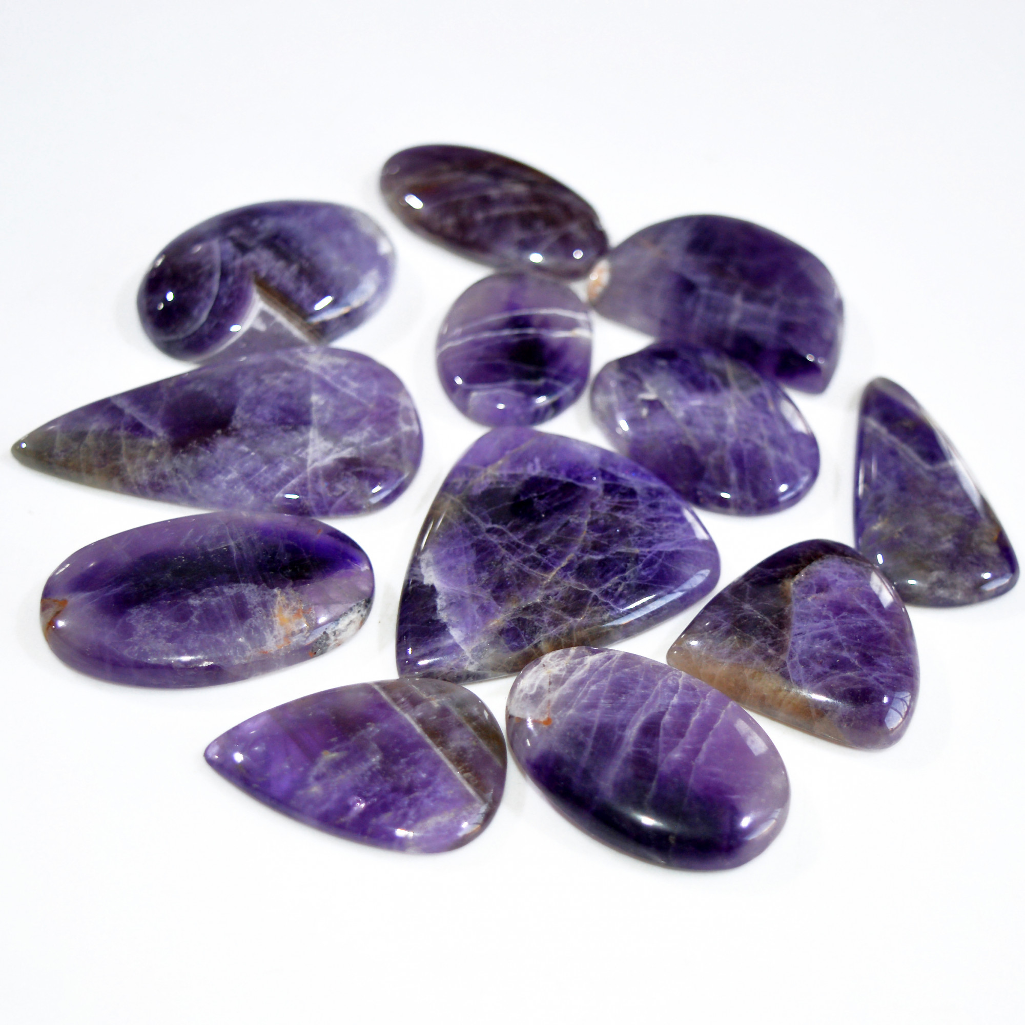 12 Pcs 579 Cts Natural Amethyst Loose Cabochon Gemstone Lot Mixed Shapes For Pendants Handmade Jewelry Supplies 49x26 30x20mm 3064