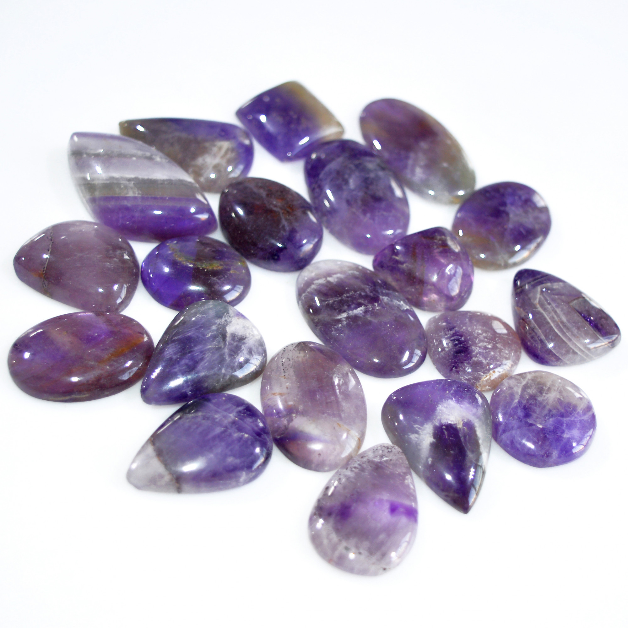 20 Pcs 384 Cts Natural Amethyst Loose Cabochon Gemstone Lot Mixed Shapes For Pendants Handmade Jewelry Supplies 36x15 16x15mm 3067