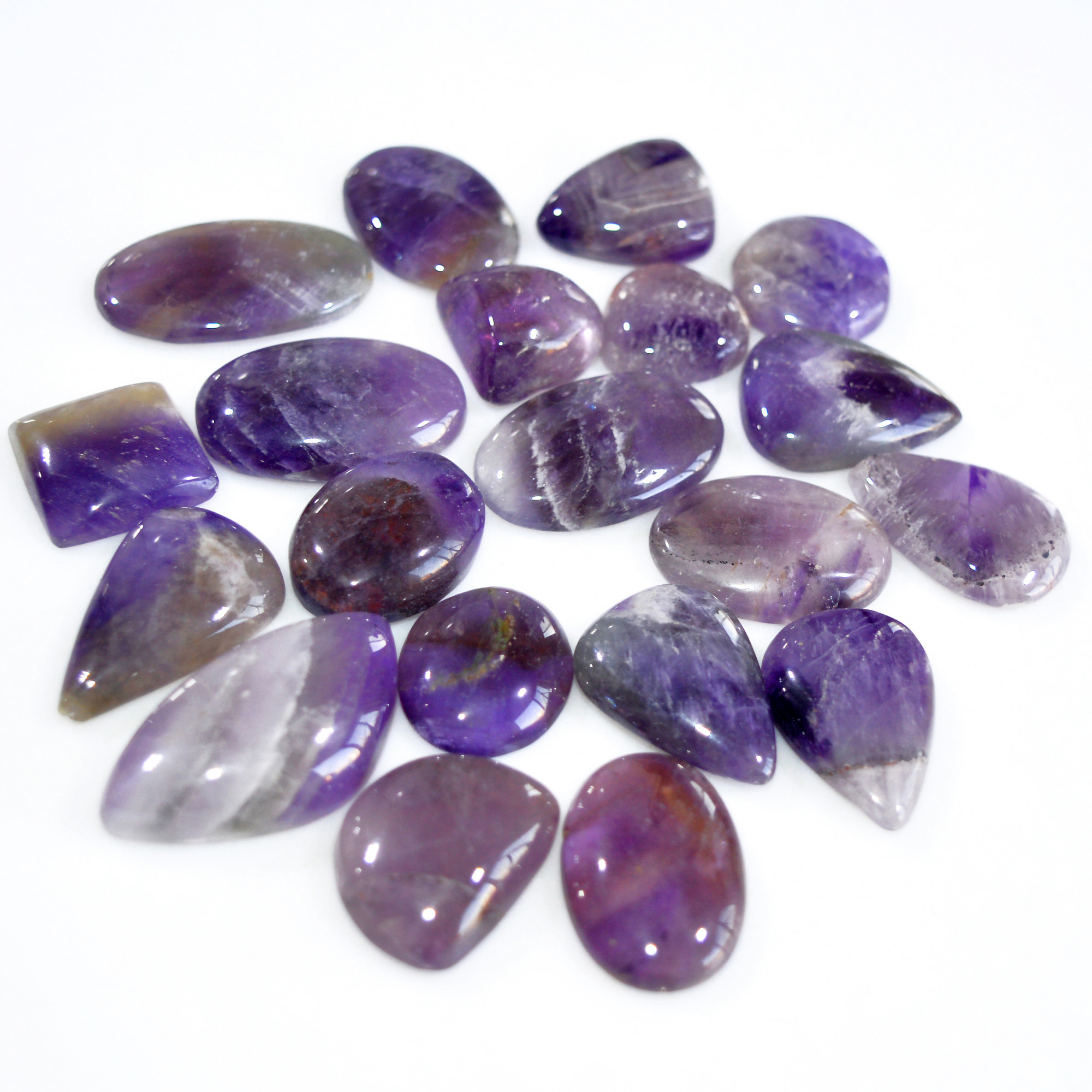 20 Pcs 384 Cts Natural Amethyst Loose Cabochon Gemstone Lot Mixed Shapes For Pendants Handmade Jewelry Supplies 36x15 16x15mm 3067
