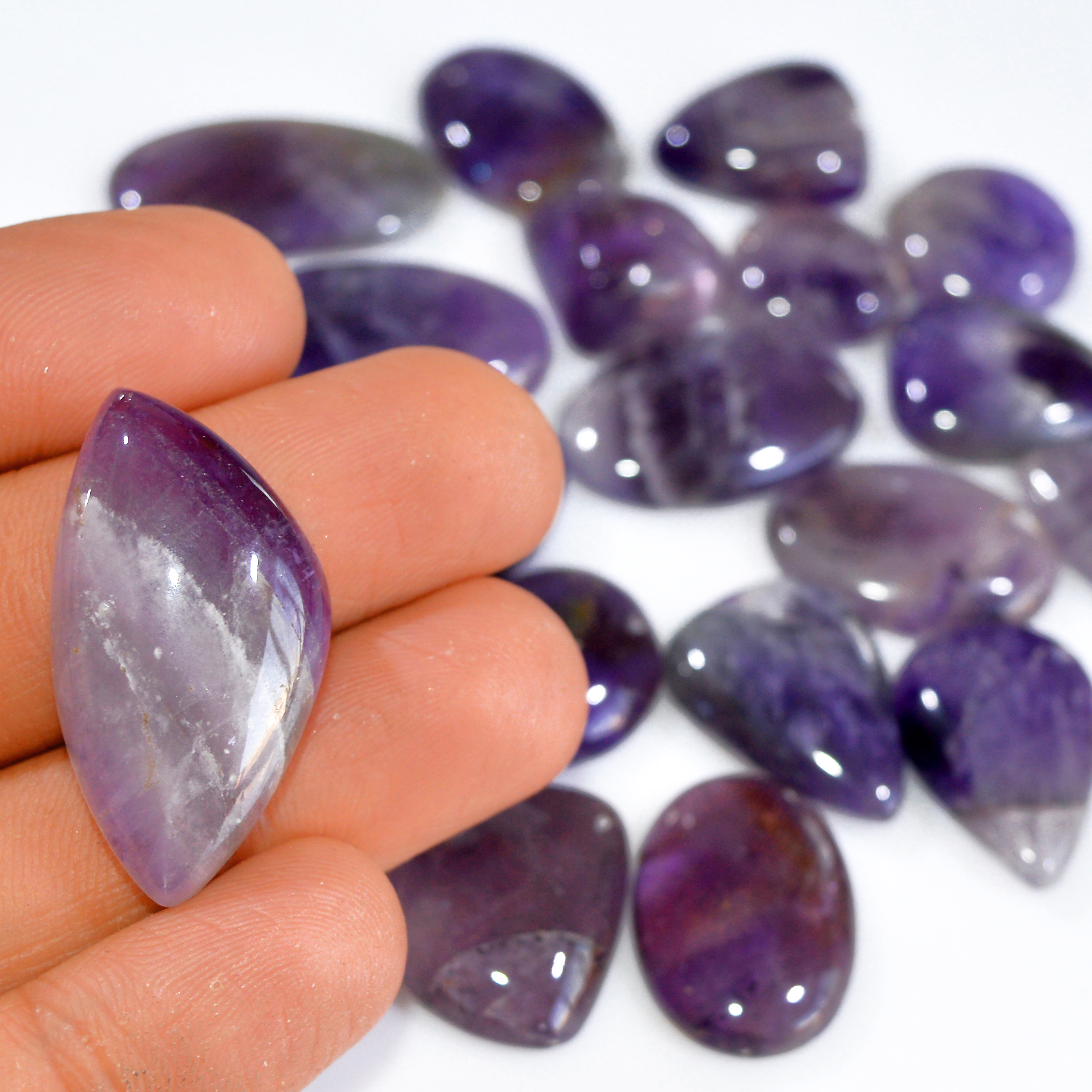 20 Pcs 384 Cts Natural Amethyst Loose Cabochon Gemstone Lot Mixed Shapes For Pendants Handmade Jewelry Supplies 36x15 16x15mm 3067