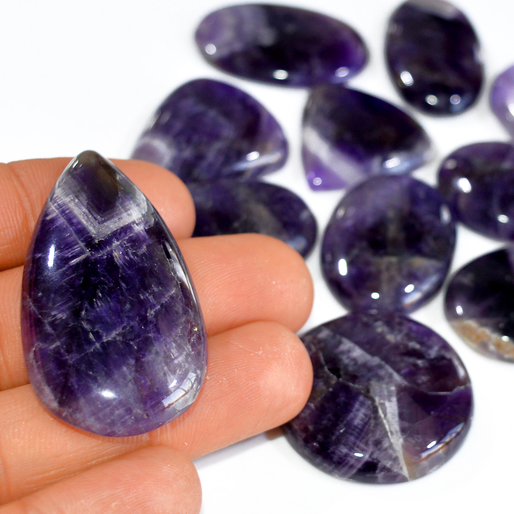 13 Pcs 585 Cts Natural Amethyst Loose Cabochon Gemstone Lot Mixed Shapes For Pendants Handmade Jewelry Supplies 45x25 22x20mm 3068