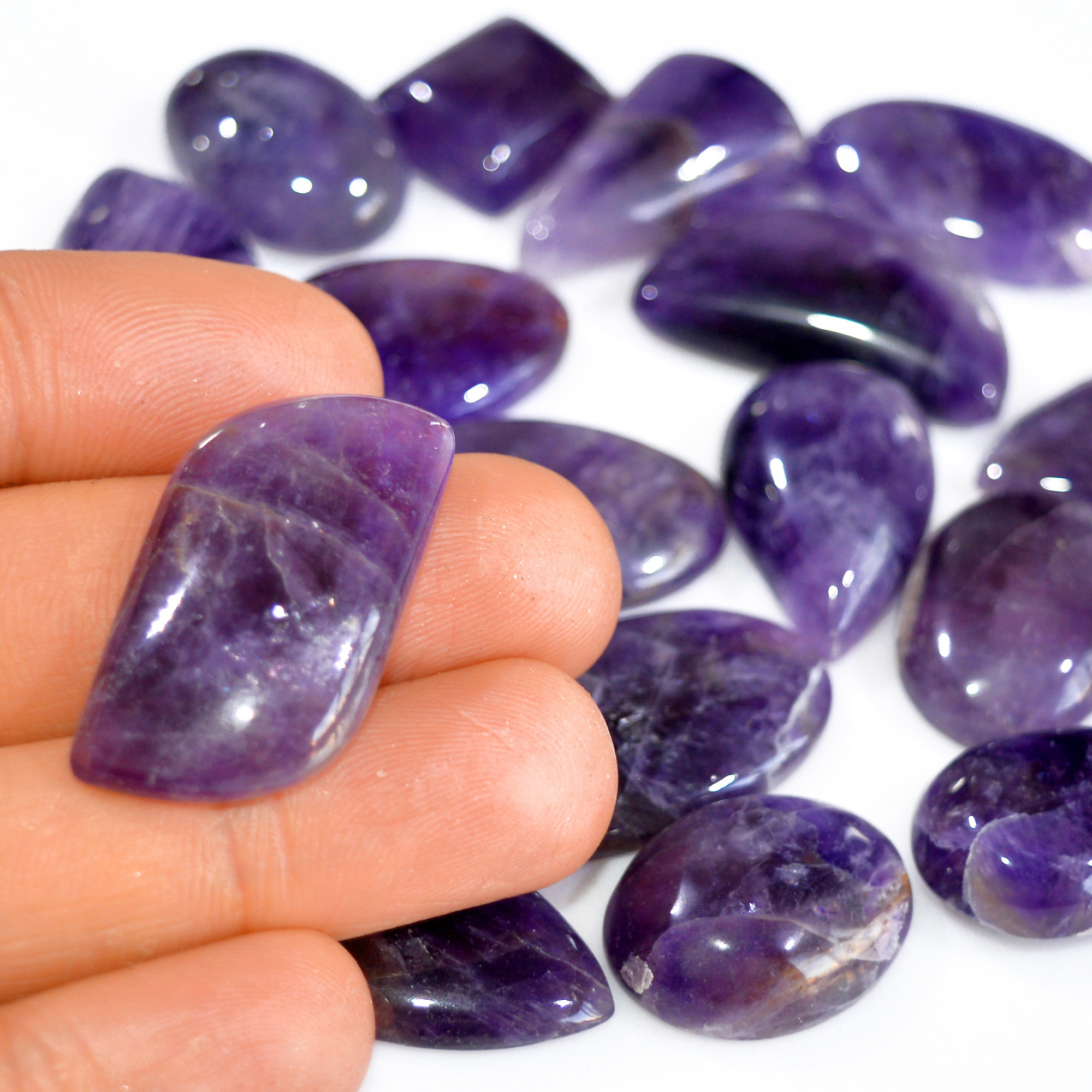 18 Pcs 428 Cts Natural Amethyst Loose Cabochon Gemstone Lot Mixed Shapes For Pendants Handmade Jewelry Supplies 30x15 16x9mm 3069