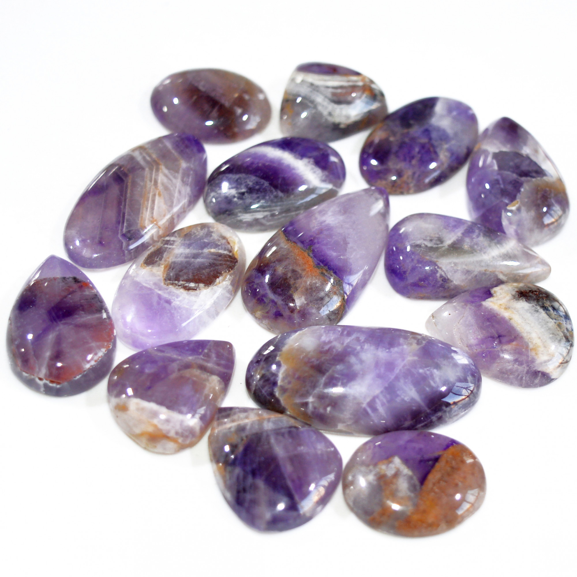 15 Pcs 354 Cts Natural Amethyst Loose Cabochon Gemstone Lot Mixed Shapes For Pendants Handmade Jewelry Supplies 35x15 15x15mm 3072