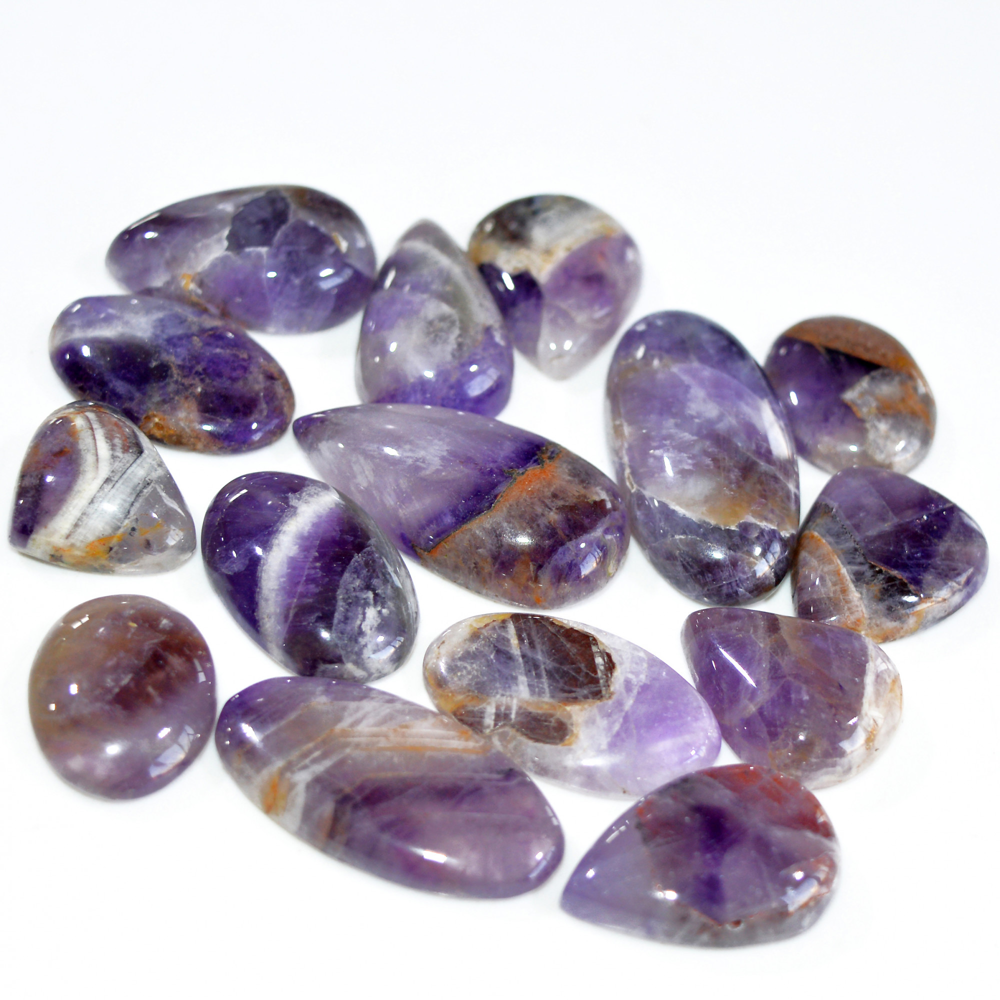 15 Pcs 354 Cts Natural Amethyst Loose Cabochon Gemstone Lot Mixed Shapes For Pendants Handmade Jewelry Supplies 35x15 15x15mm 3072