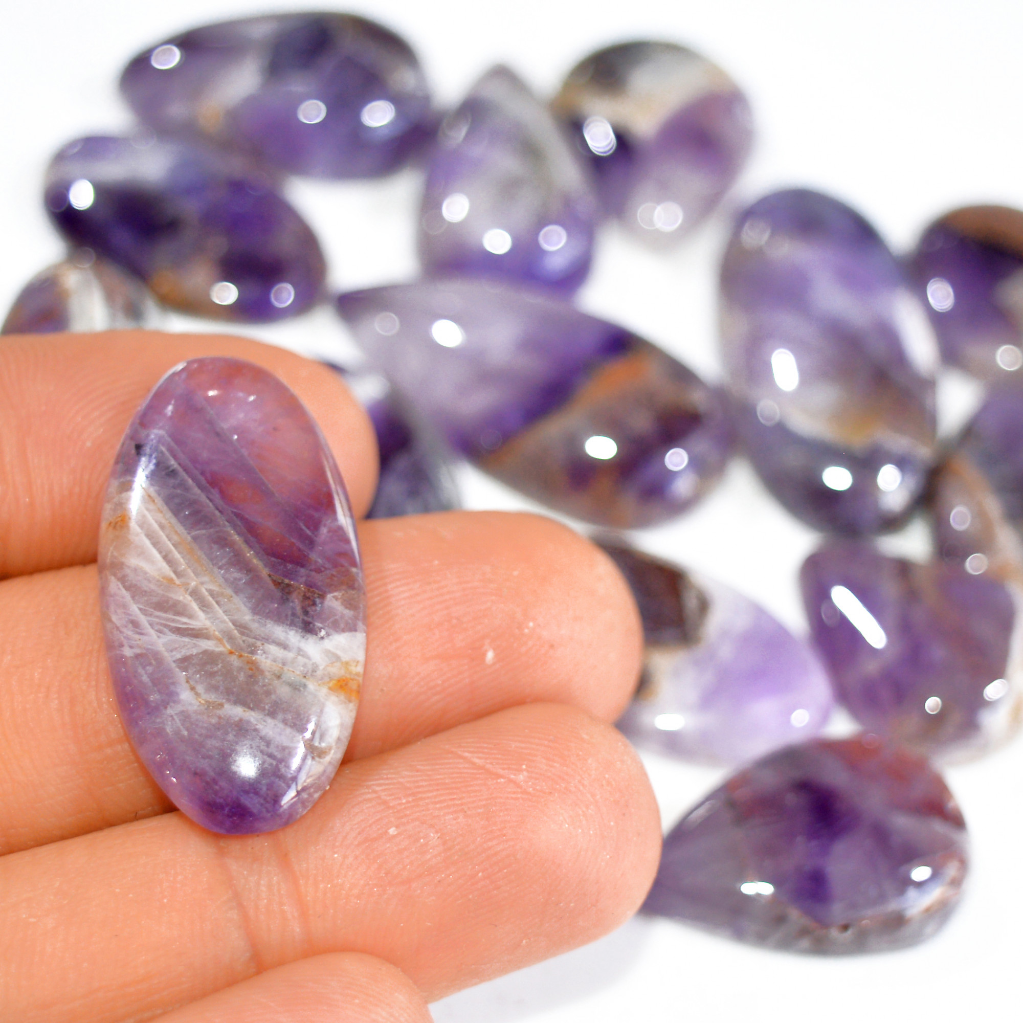 15 Pcs 354 Cts Natural Amethyst Loose Cabochon Gemstone Lot Mixed Shapes For Pendants Handmade Jewelry Supplies 35x15 15x15mm 3072