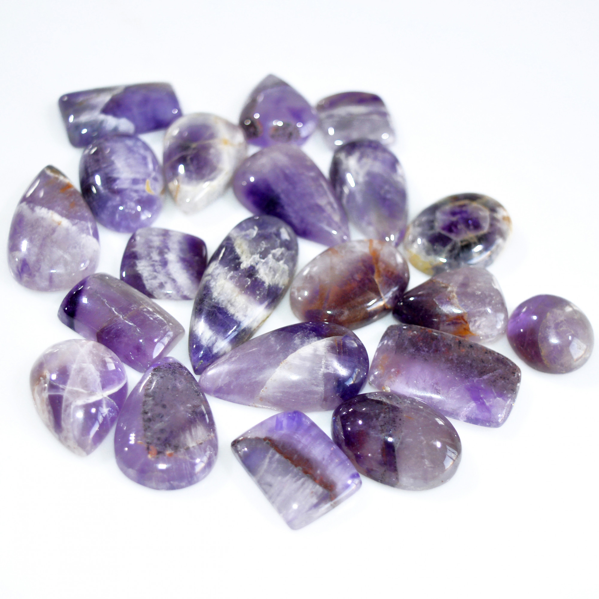 21 Pcs 360 Cts Natural Amethyst Loose Cabochon Gemstone Lot Mixed Shapes For Pendants Handmade Jewelry Supplies 35x11 9x9mm 3073