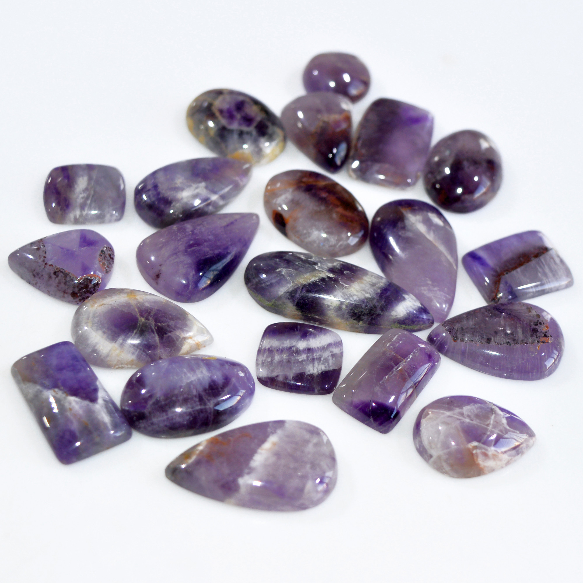 21 Pcs 360 Cts Natural Amethyst Loose Cabochon Gemstone Lot Mixed Shapes For Pendants Handmade Jewelry Supplies 35x11 9x9mm 3073