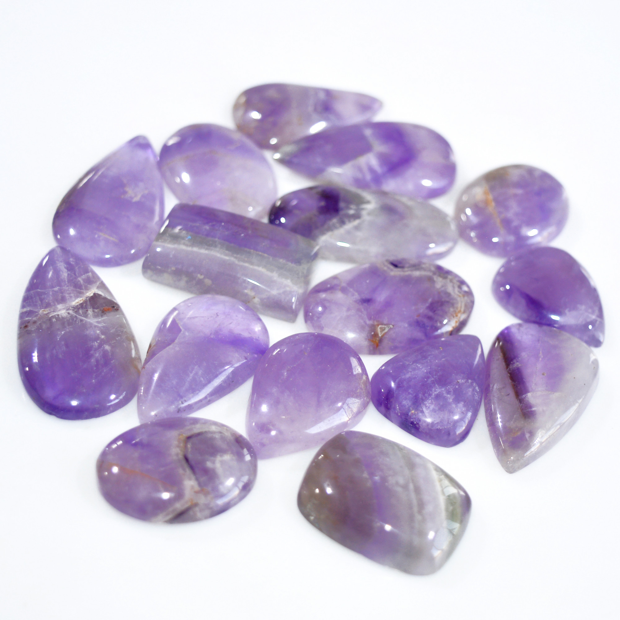 16 Pcs 455 Cts Natural Amethyst Loose Cabochon Gemstone Lot Mixed Shapes For Pendants Handmade Jewelry Supplies 26x15 20x15mm 3075
