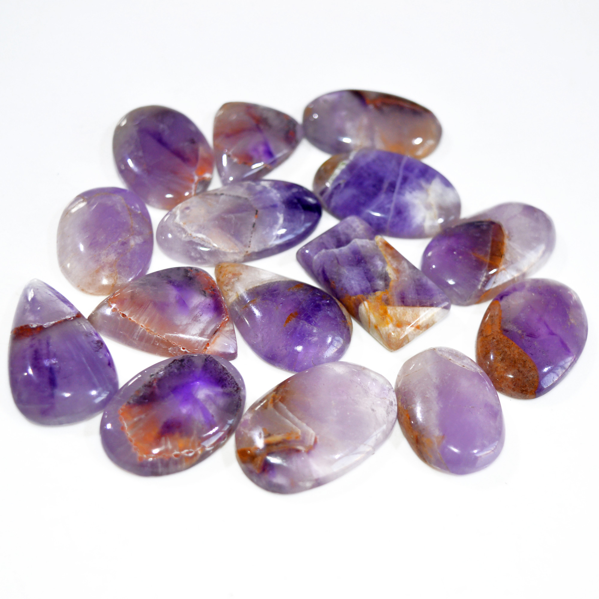 15 Pcs 440 Cts Natural Amethyst Loose Cabochon Gemstone Lot Mixed Shapes For Pendants Handmade Jewelry Supplies 30x15 25x16mm 3076