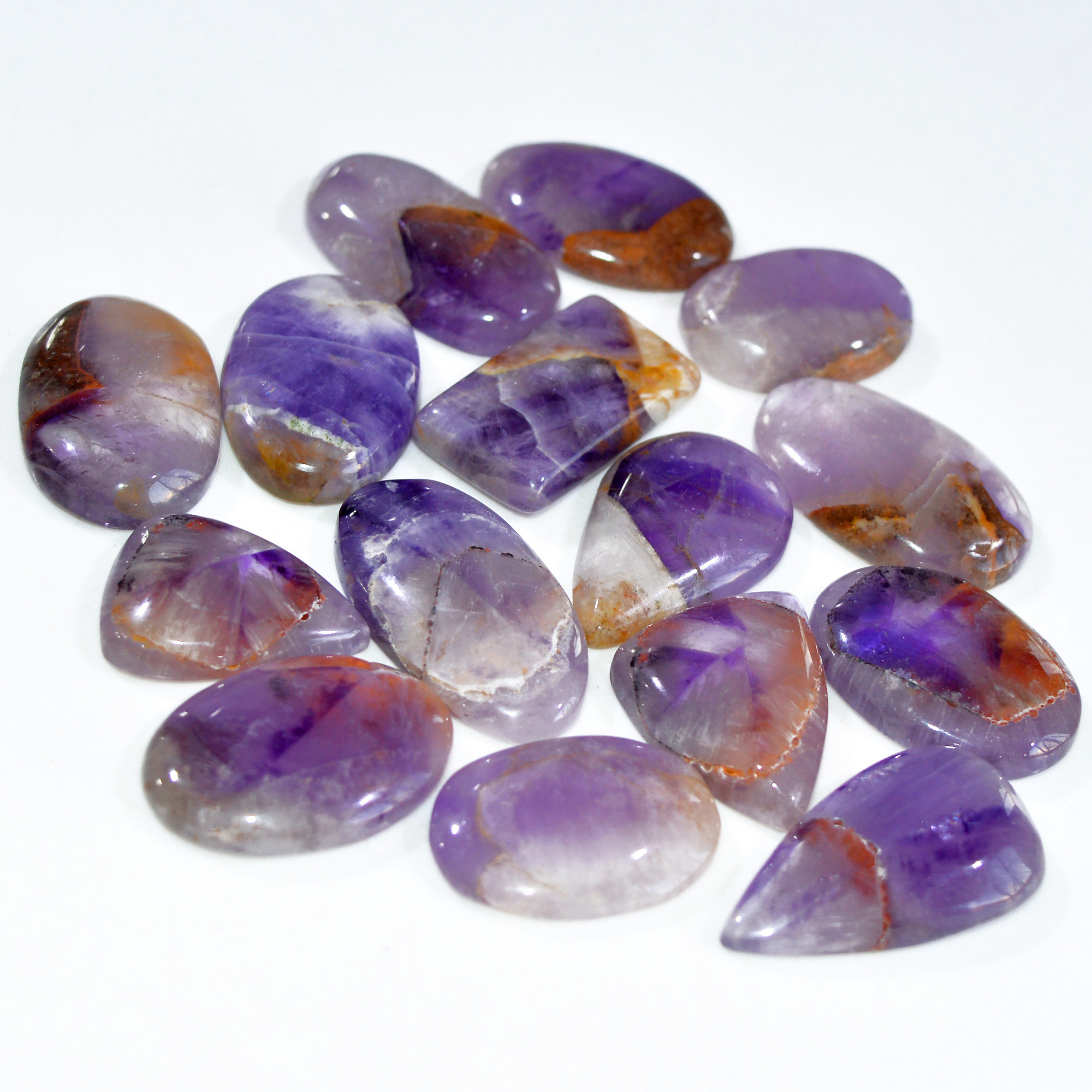 15 Pcs 440 Cts Natural Amethyst Loose Cabochon Gemstone Lot Mixed Shapes For Pendants Handmade Jewelry Supplies 30x15 25x16mm 3076