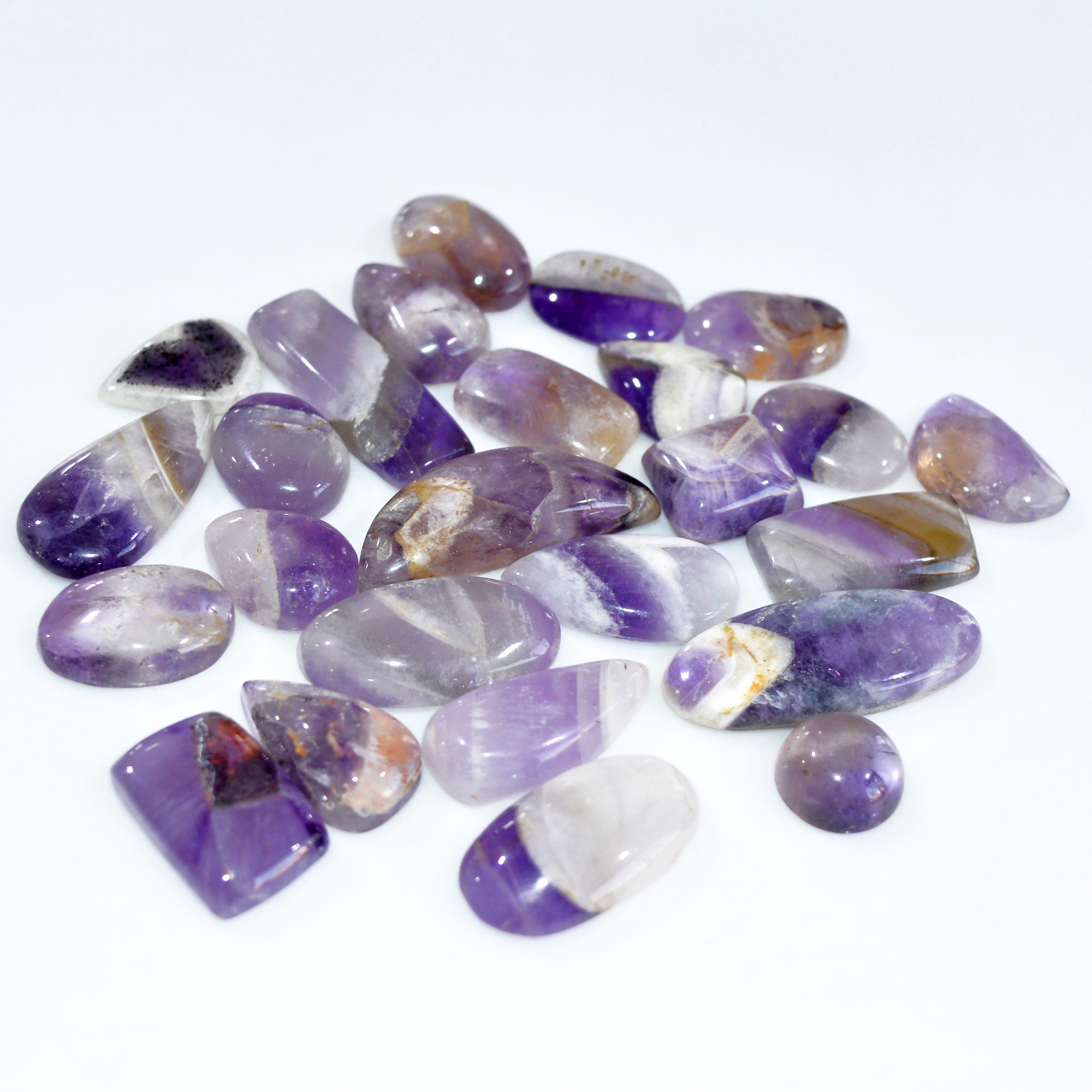 25 Pcs 344 Cts Natural Amethyst Loose Cabochon Gemstone Lot Mixed Shapes For Pendants Handmade Jewelry Supplies 30x10 10x9mm 3079