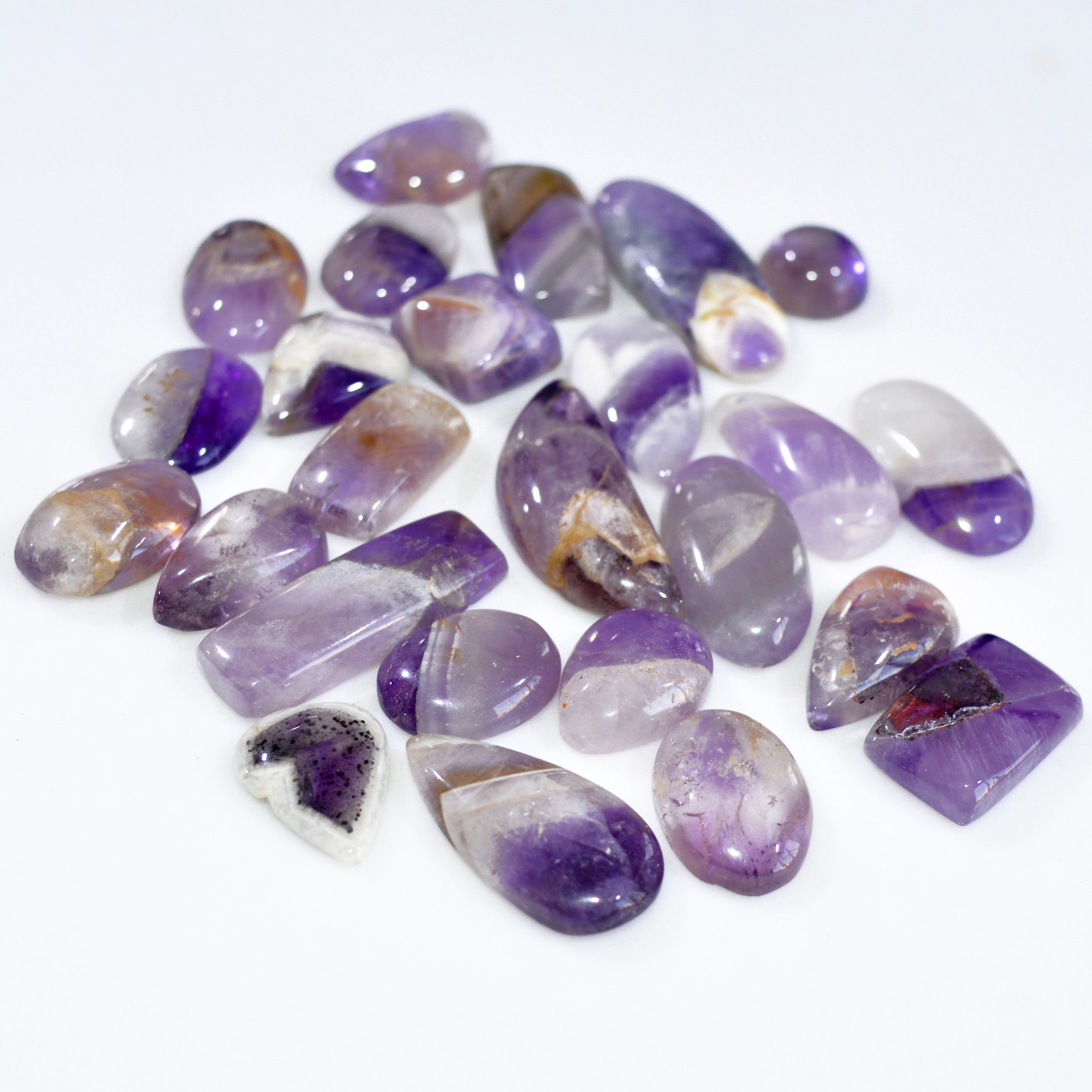 25 Pcs 344 Cts Natural Amethyst Loose Cabochon Gemstone Lot Mixed Shapes For Pendants Handmade Jewelry Supplies 30x10 10x9mm 3079