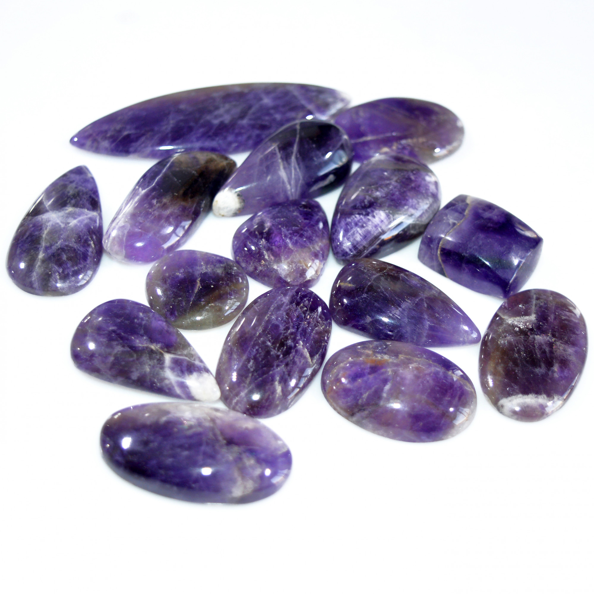 15 Pcs 490 Cts Natural Amethyst Loose Cabochon Gemstone Lot Mixed Shapes For Pendants Handmade Jewelry Supplies 60x15 20x18mm 3081