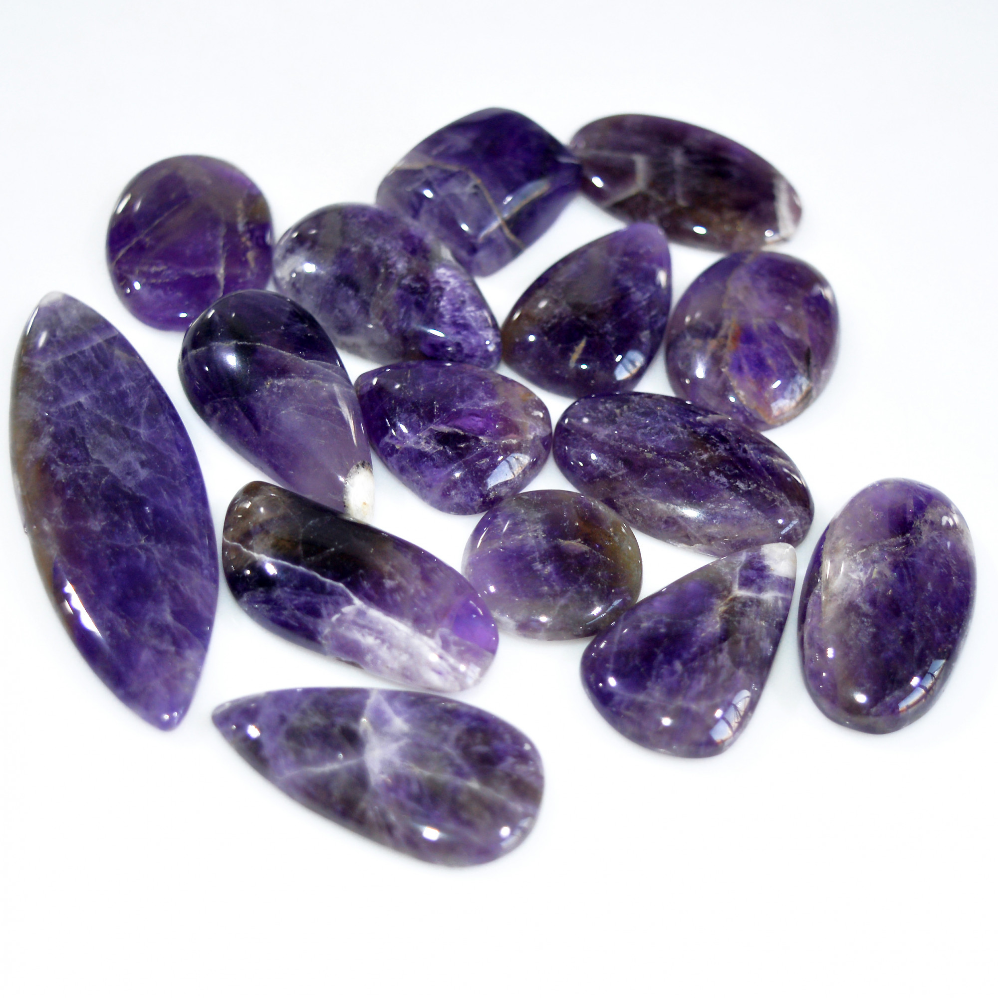 15 Pcs 490 Cts Natural Amethyst Loose Cabochon Gemstone Lot Mixed Shapes For Pendants Handmade Jewelry Supplies 60x15 20x18mm 3081