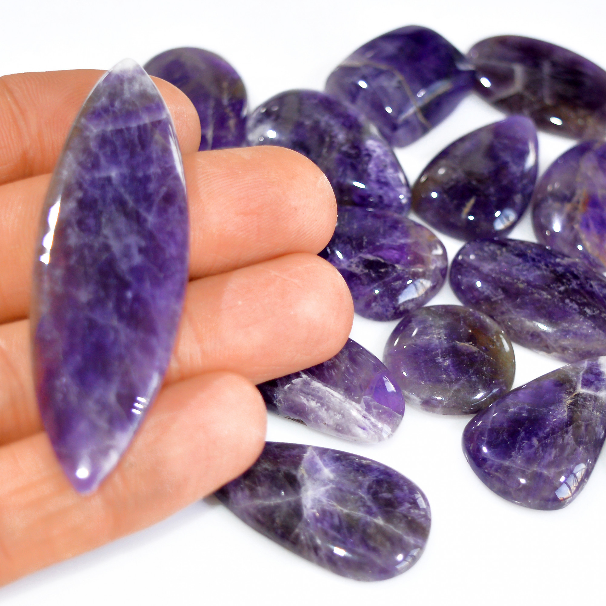 15 Pcs 490 Cts Natural Amethyst Loose Cabochon Gemstone Lot Mixed Shapes For Pendants Handmade Jewelry Supplies 60x15 20x18mm 3081