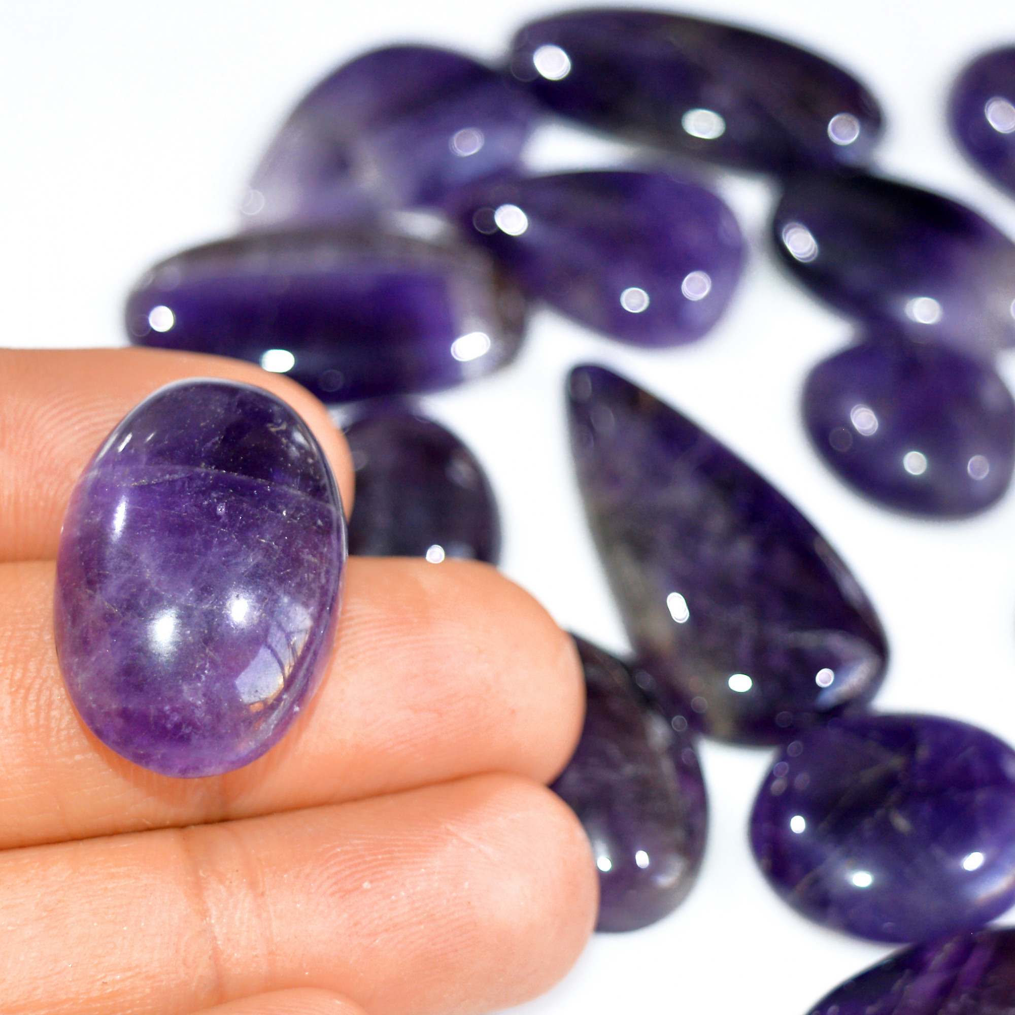 17 Pcs 772 Cts Natural Amethyst Loose Cabochon Gemstone Lot Mixed Shapes For Pendants Handmade Jewelry Supplies 40x16 15x15mm 3083