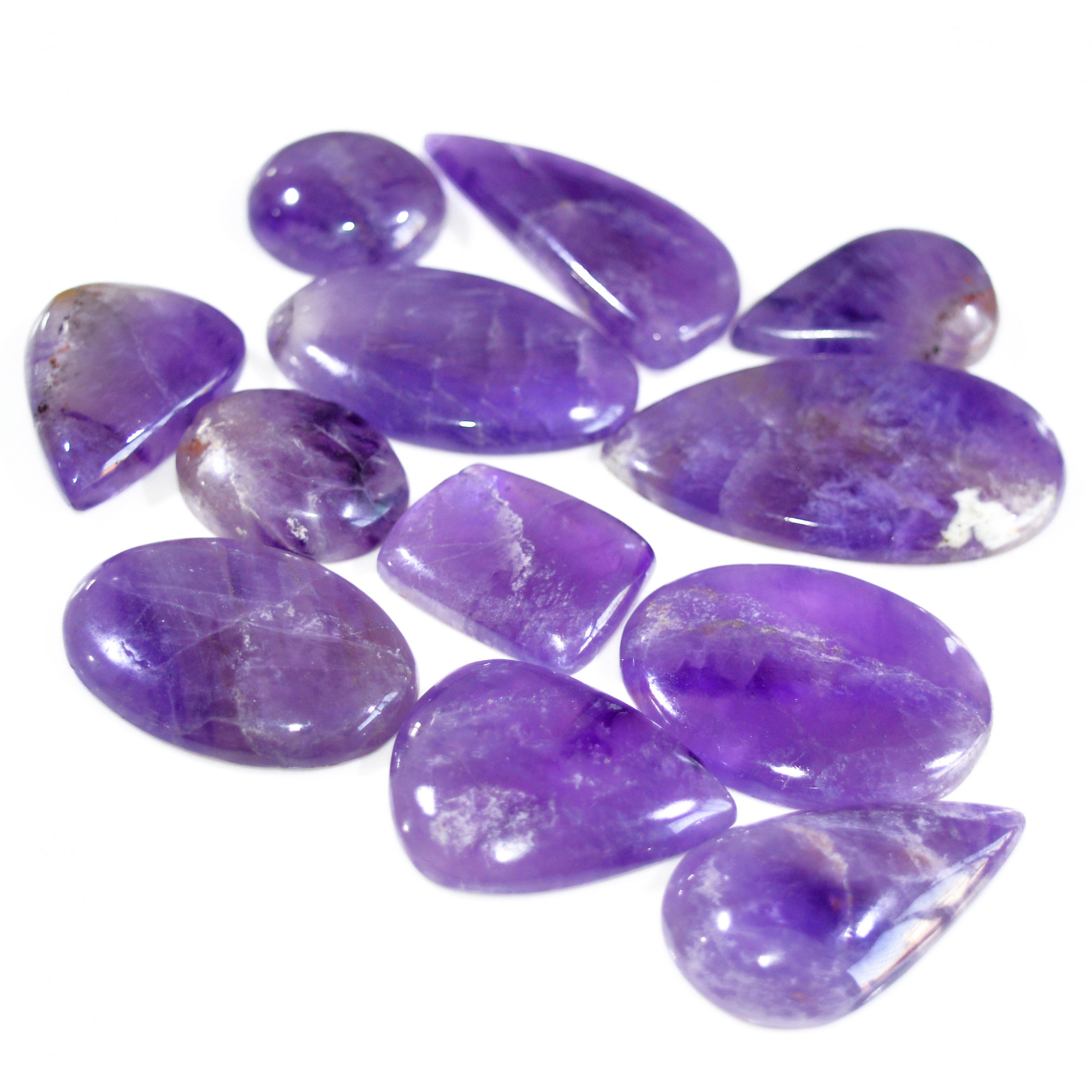 12 Pcs 516 Cts Natural Amethyst Loose Cabochon Gemstone Lot Mixed Shapes For Pendants Handmade Jewelry Supplies 40x25 20x20mm 3084