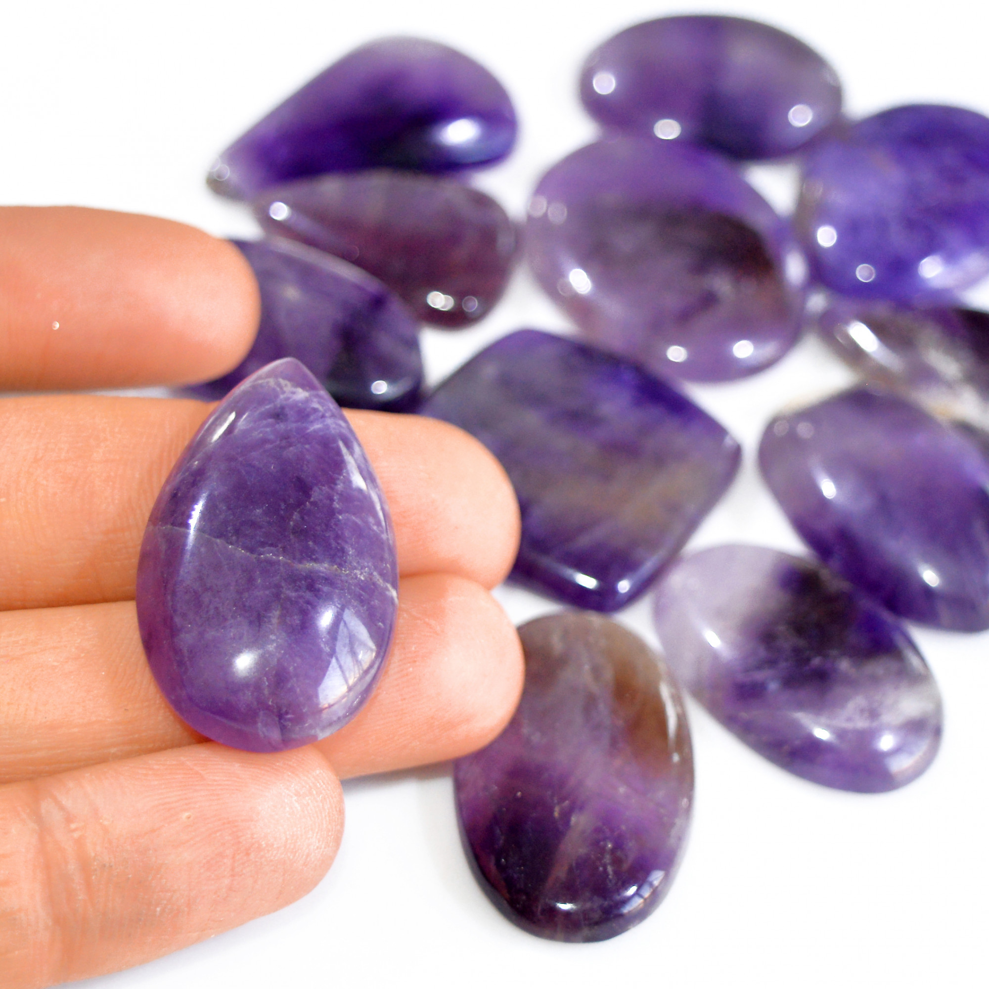 12 Pcs 543 Cts Natural Amethyst Loose Cabochon Gemstone Lot Mixed Shapes For Pendants Handmade Jewelry Supplies 35x20 20x16mm 3085